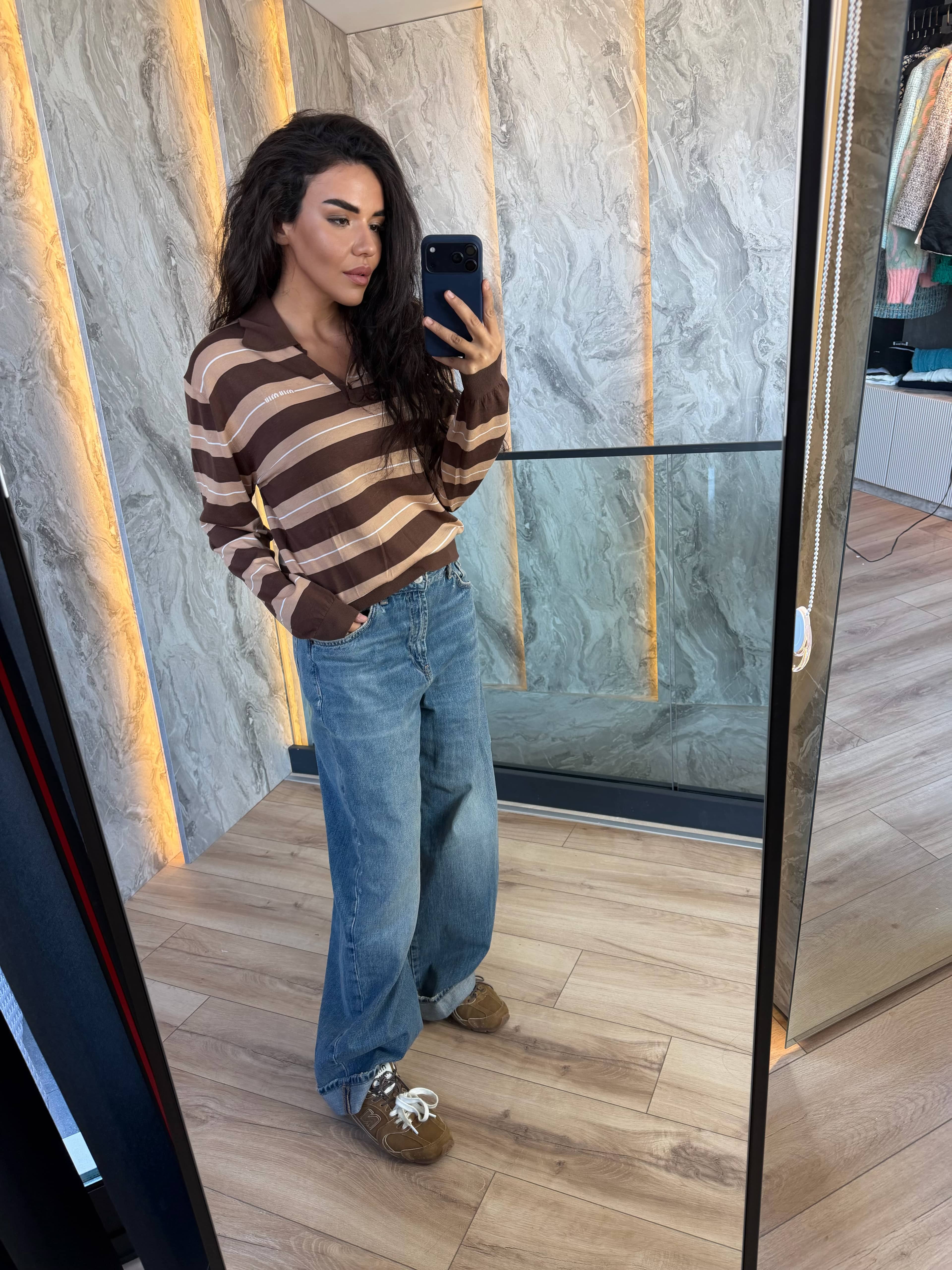 Miu Striped Knit Polo