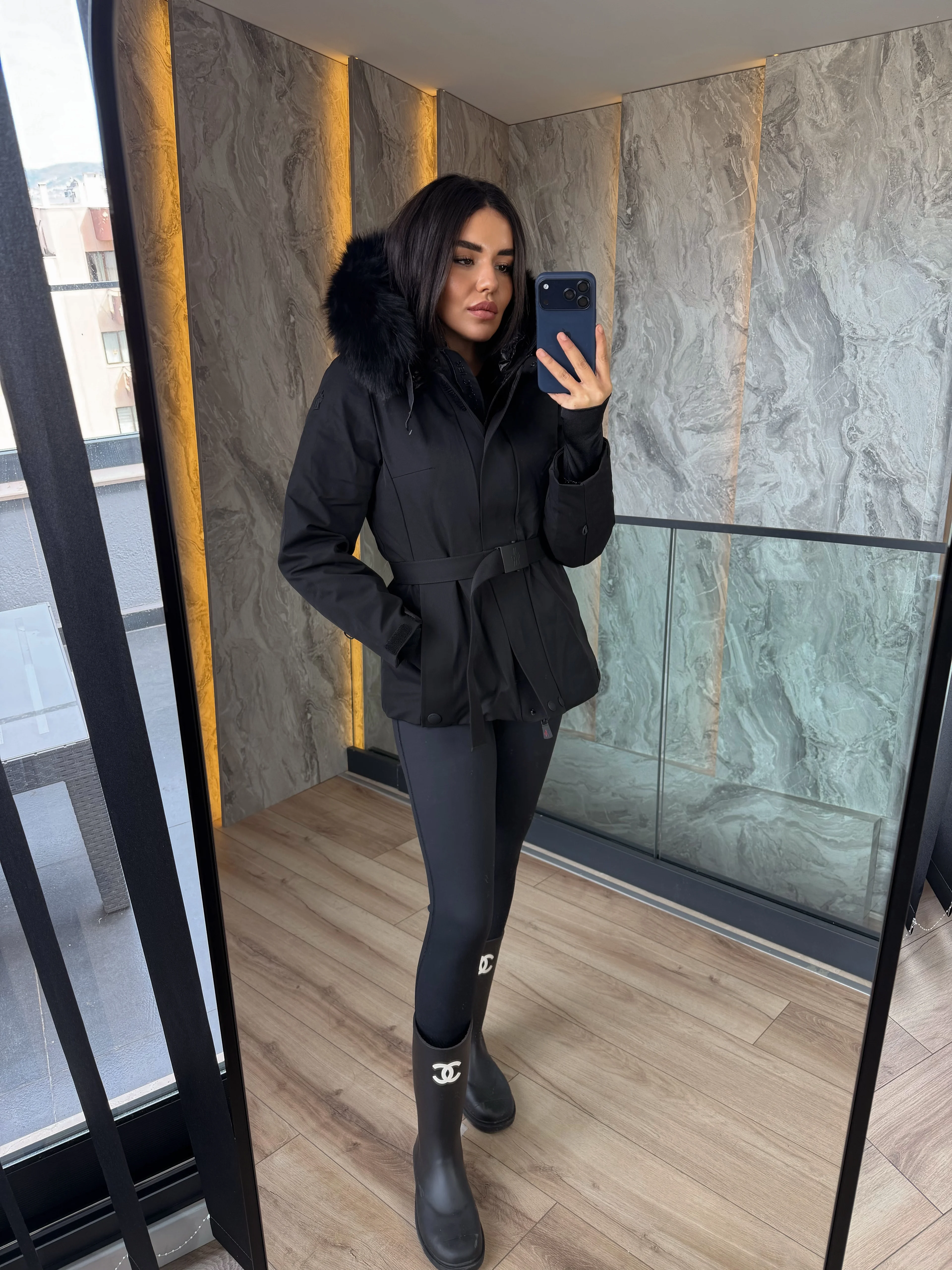 Monc / Arctic Noir Belted Down Jacket