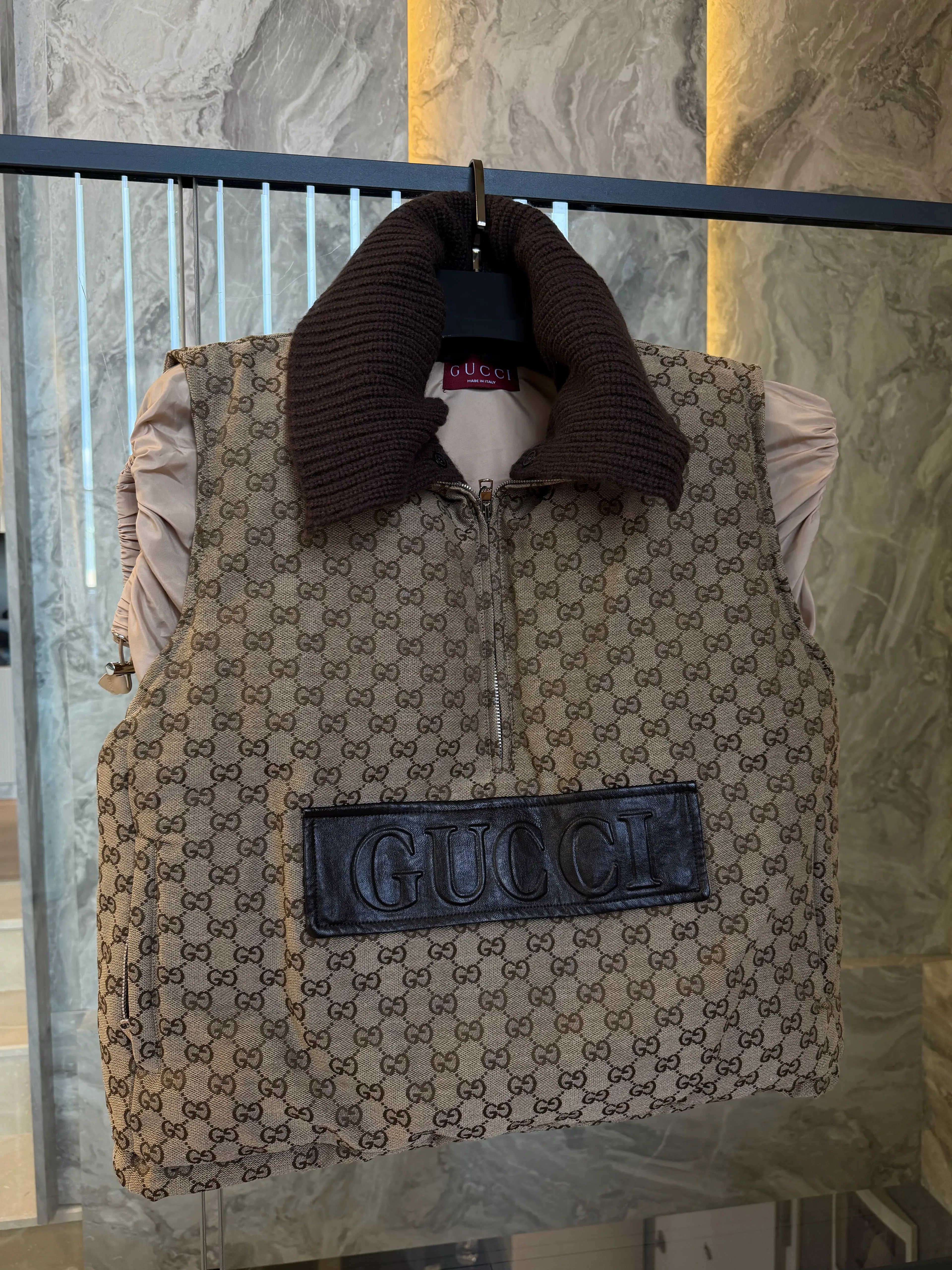 GG Monogram Oversize Yelek – Wool Collar Detail