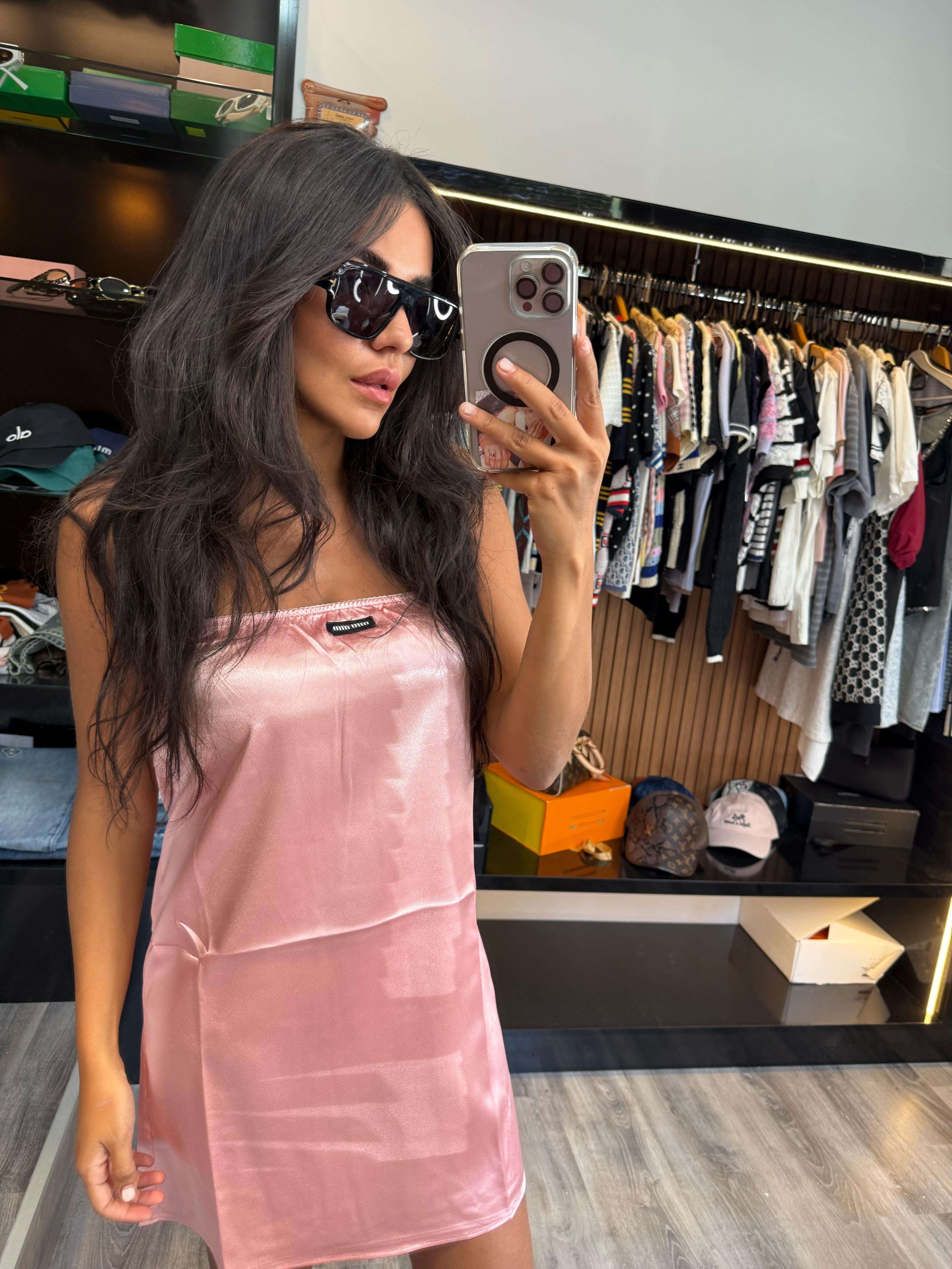 Miu Rose Satin Slip Dress