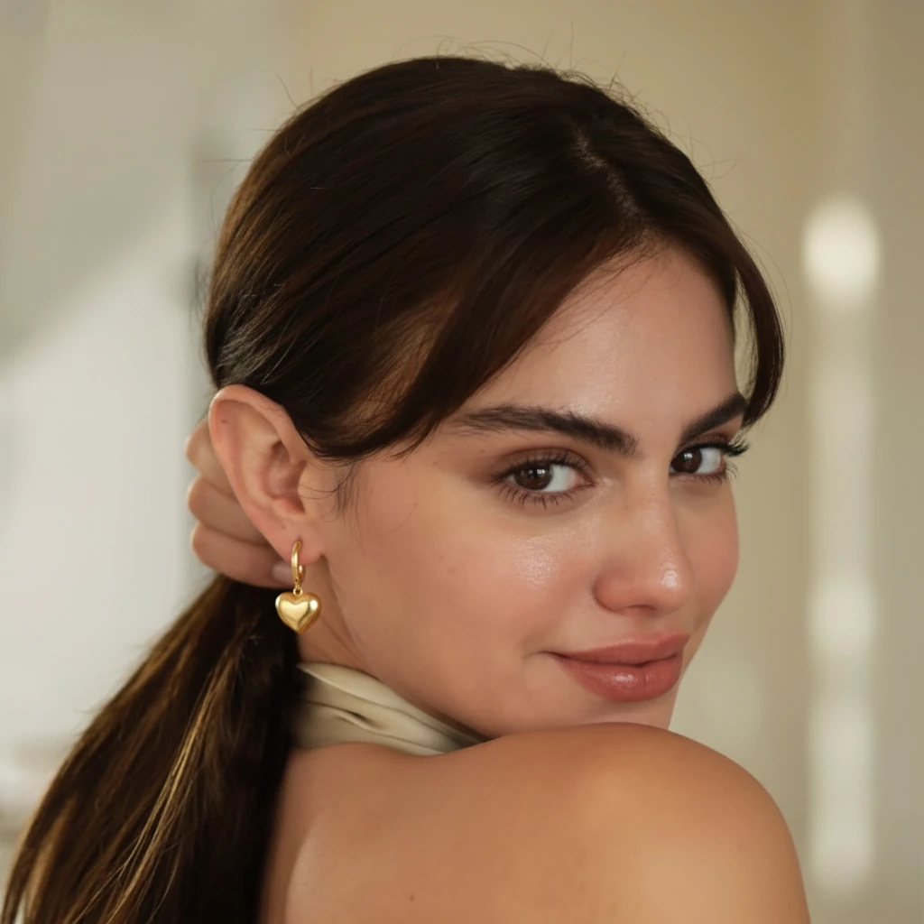 14 Ayar Altın Kalpli Sallantılı Kadın Küpe