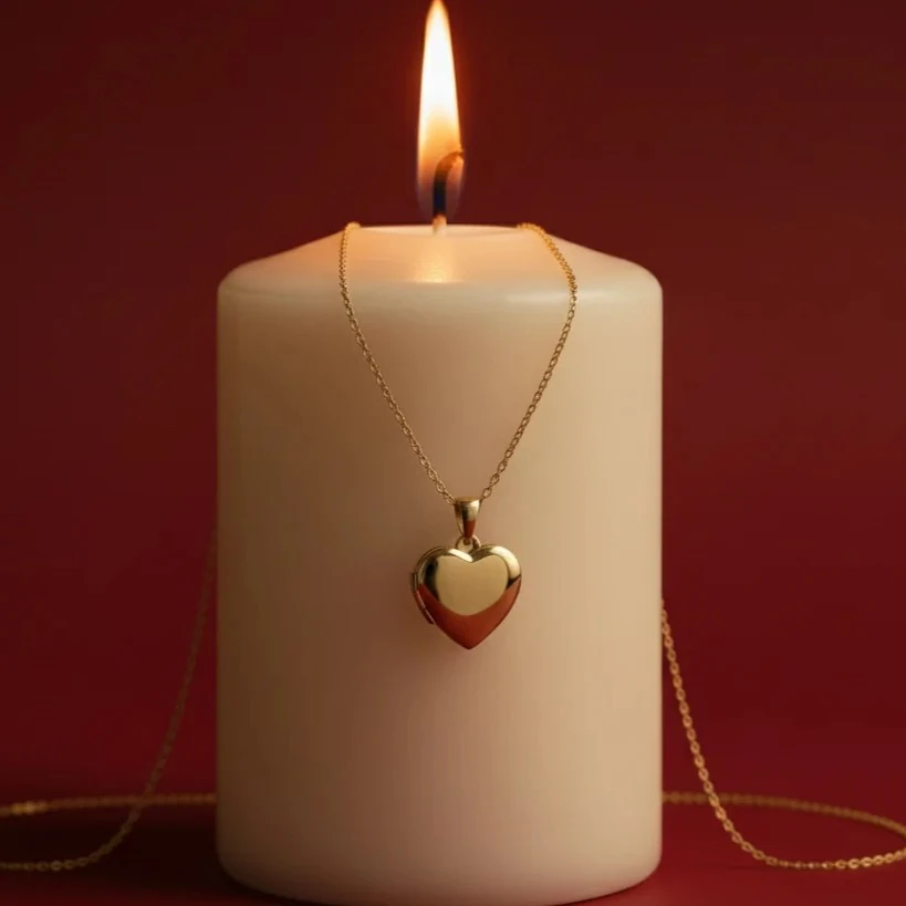 14 Ayar Altın Kalp Madalyon Kadın Kolye