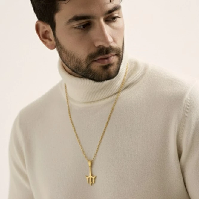 14 Ayar Altın Poseidon Mızrak Erkek Kolye