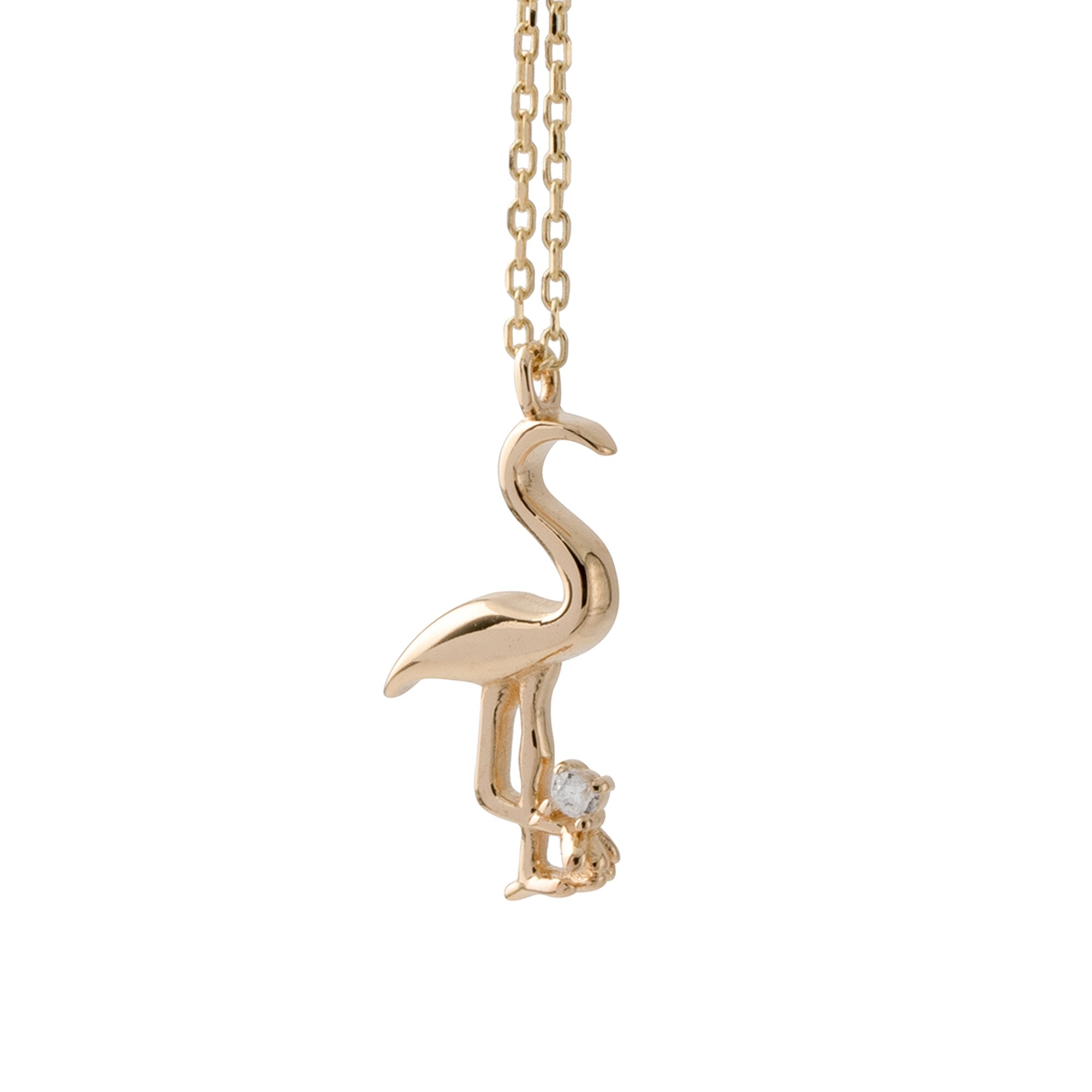 14 Ayar Altın Taşlı Flamingo Kadın Kolye