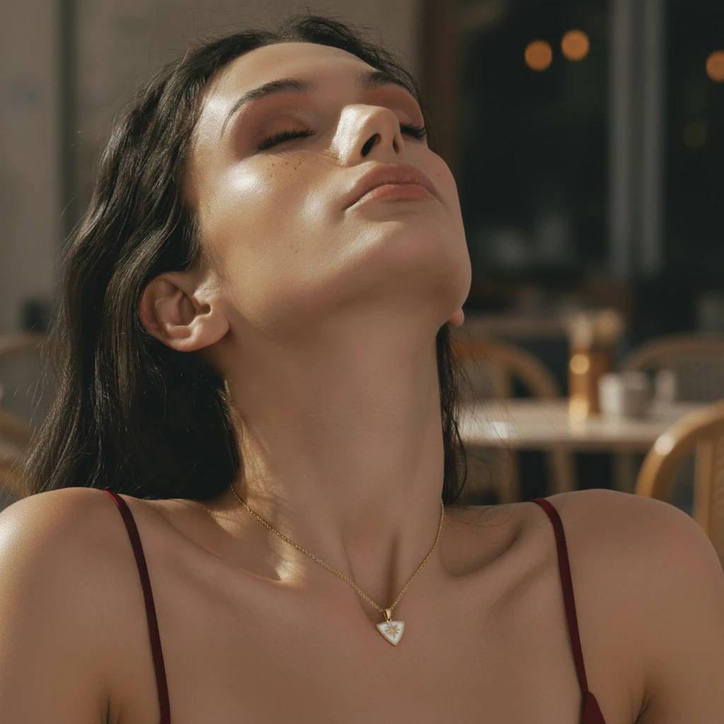 14 Ayar Altın Beyaz Mineli Üçgen Kuzey Yıldızlı Kadın Kolye