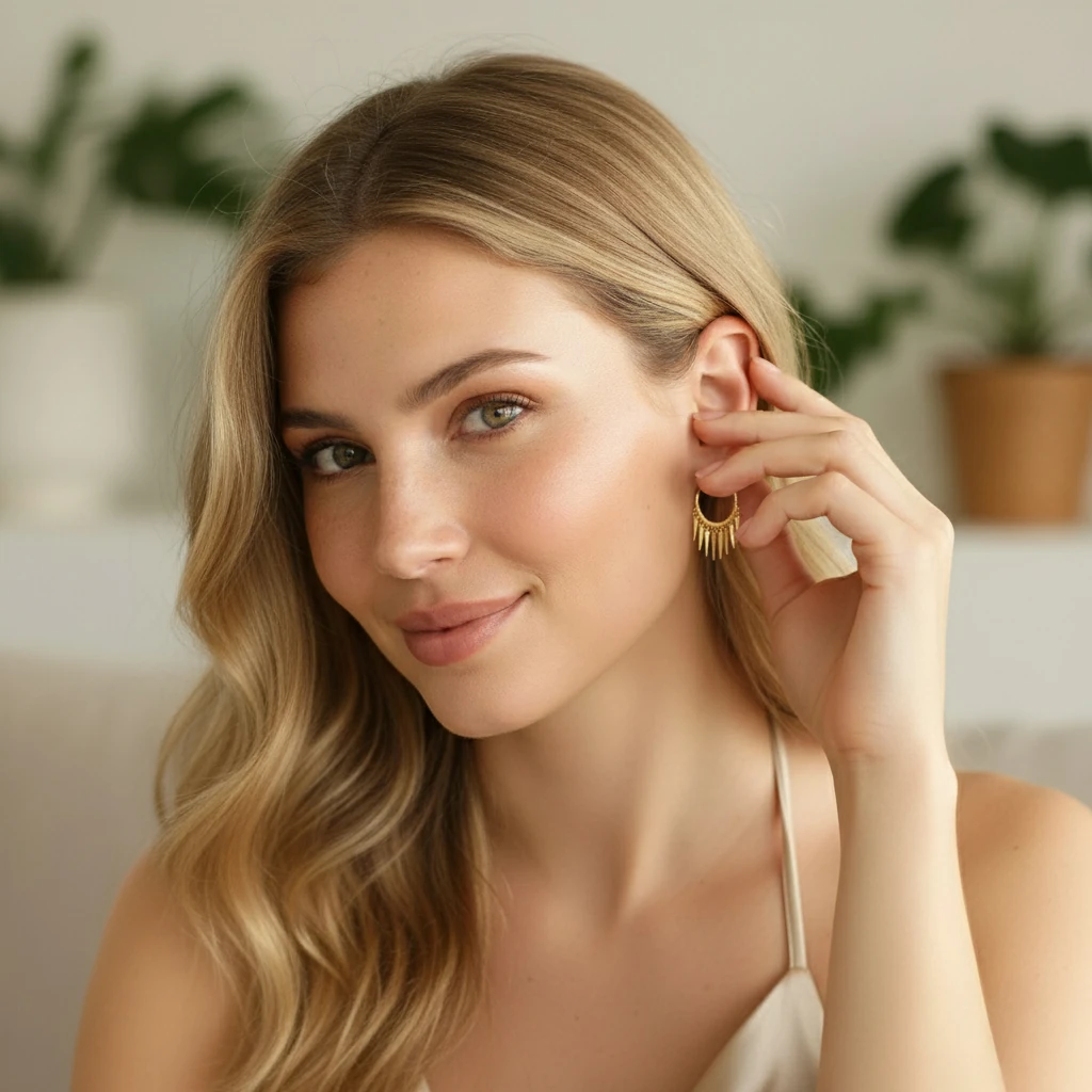 14 Ayar Altın Sallantılı Kadın Halka Küpe