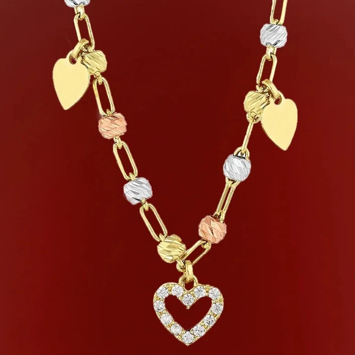 14 Ayar Altın Renkli Dorikalı Kalpli Kadın Kolye