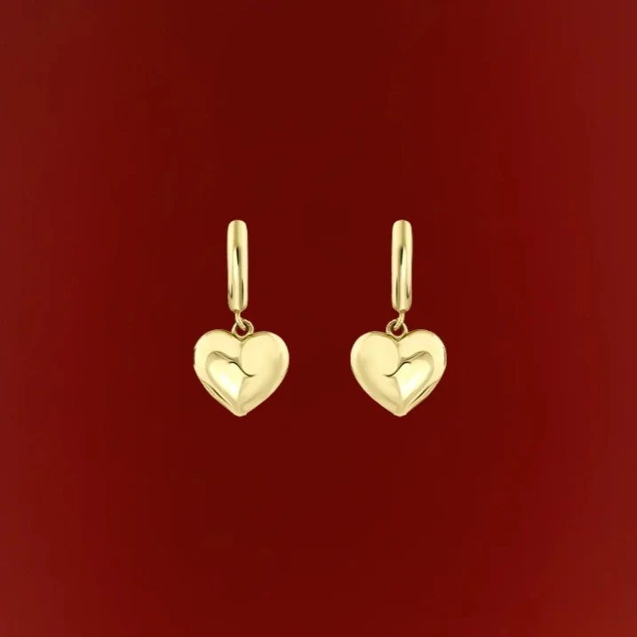 14 Ayar Altın Kalpli Sallantılı Kadın Küpe