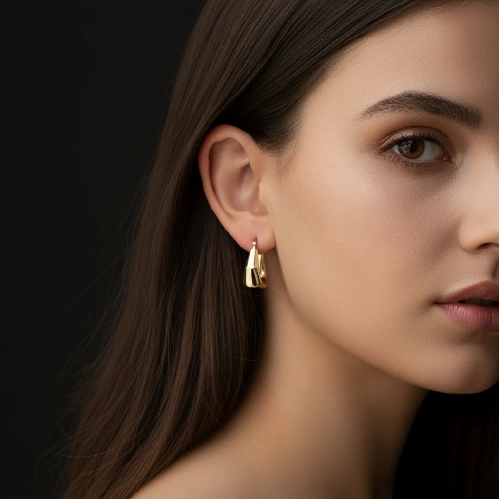 14 Ayar Altın Geometrik Retro Kadın Halka Küpe