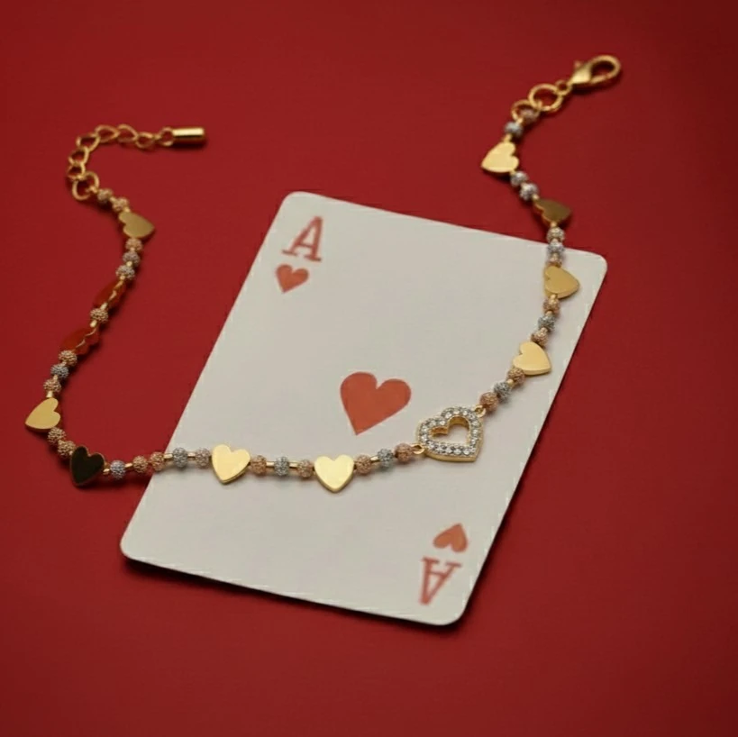 14 Ayar Altın Renkli Dorikalı Kalpli Kadın Bileklik