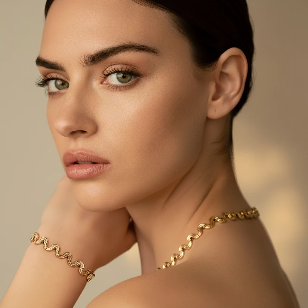 14 Ayar Altın Su Dalgası Tasarım Kadın Bileklik