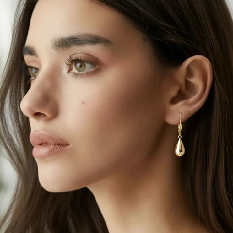 14 Ayar Altın Sallantılı Damla Kadın Küpe