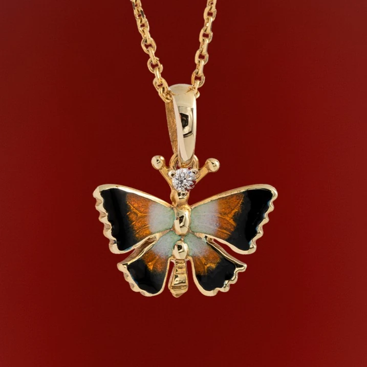 14 Ayar Altın Renkli Pırlanta Kelebek Kadın Kolye