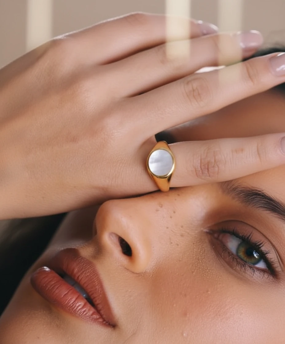 14 Ayar Altın Mineli Plaka Kadın Yüzük