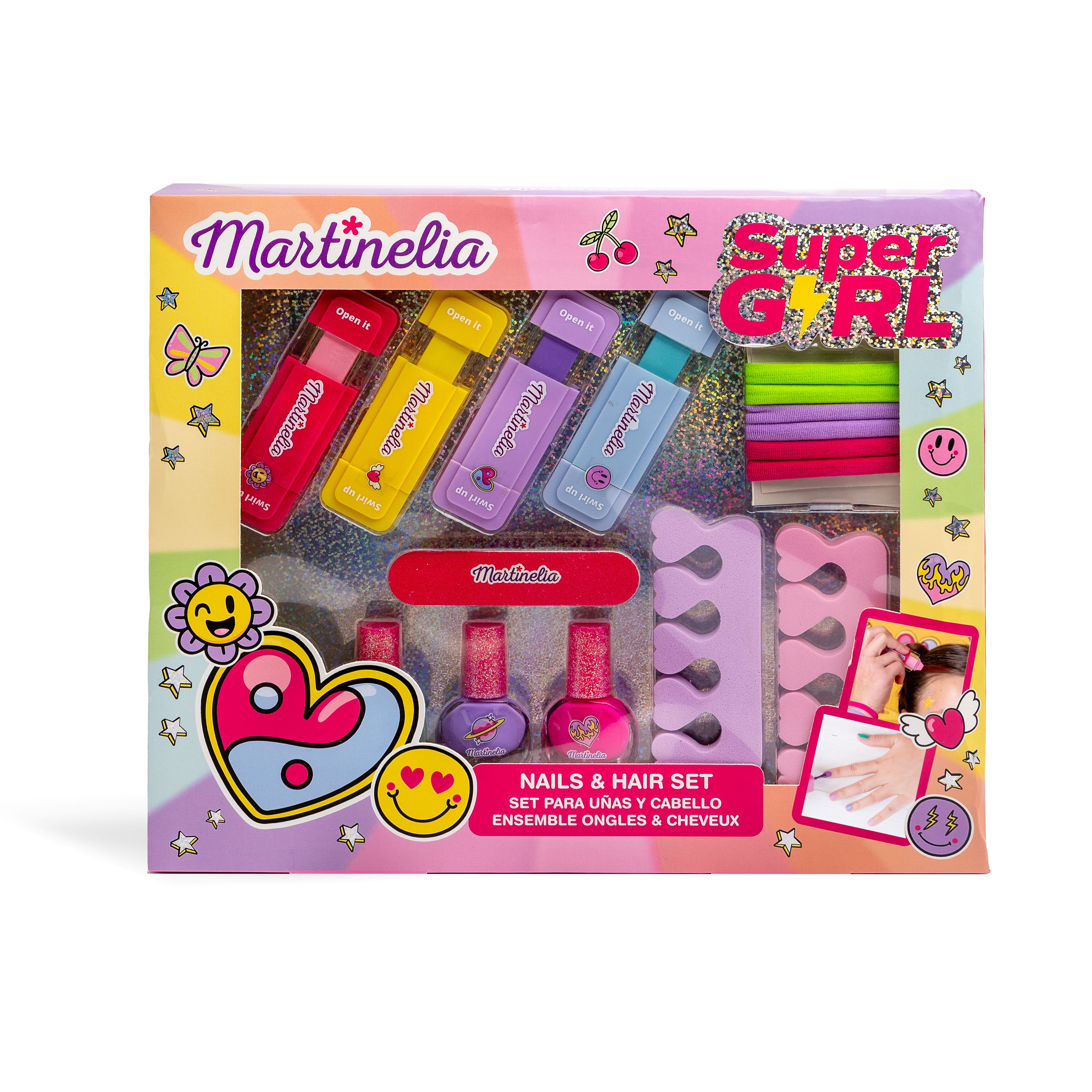 Martinelia Super Girl Kız Çocuk Tırnak Bakım Seti ve Saç Tebeşir Seti