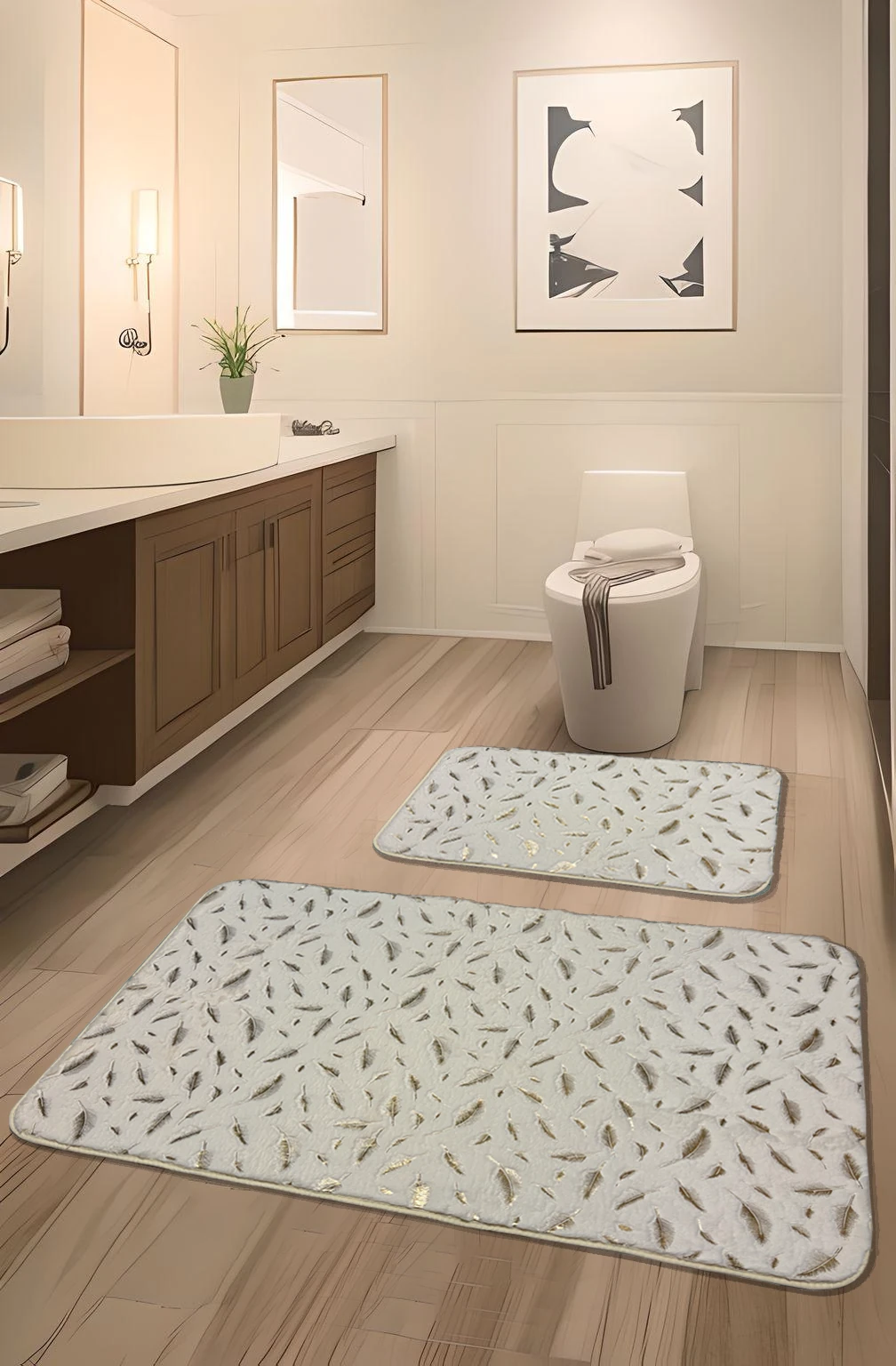 Suadiye, Tavşan Tüyü Yumuşacık,Kaymaz Taban, Emici 2'li Süper Lüks Simli Banyo Paspası