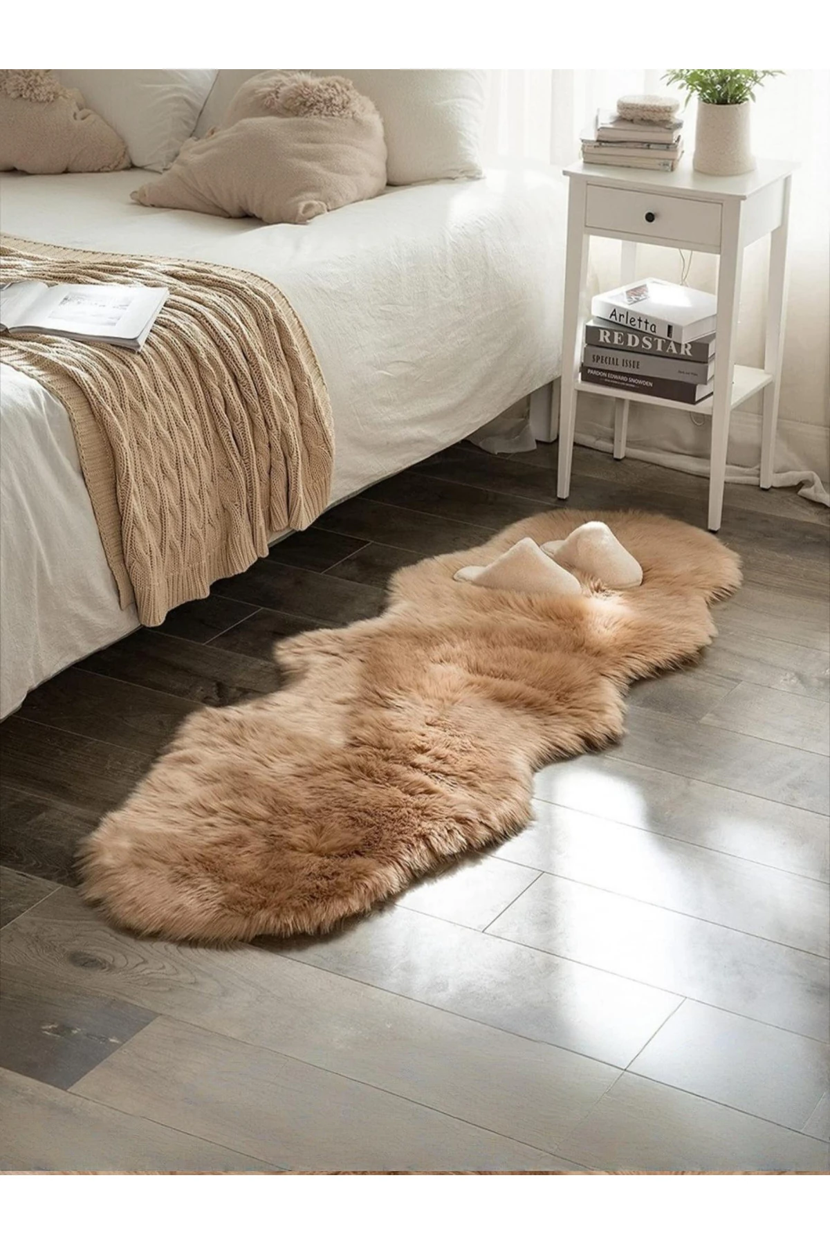 Puffin Yumuşacık Kuzu Çift Kafa Post Kaymaz Taban Kürk Halı Makinede Yıkanabilir