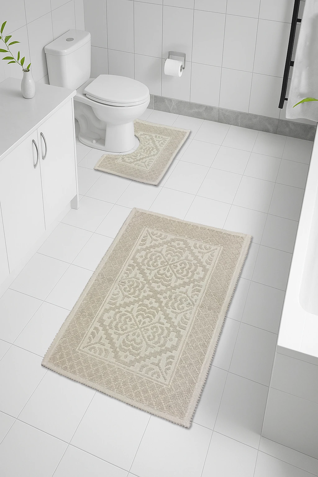 CottonFeel %100 Pamuk Kilim Süper Emici Banyo Paspası Seti 2'li 50x80 - 40x50