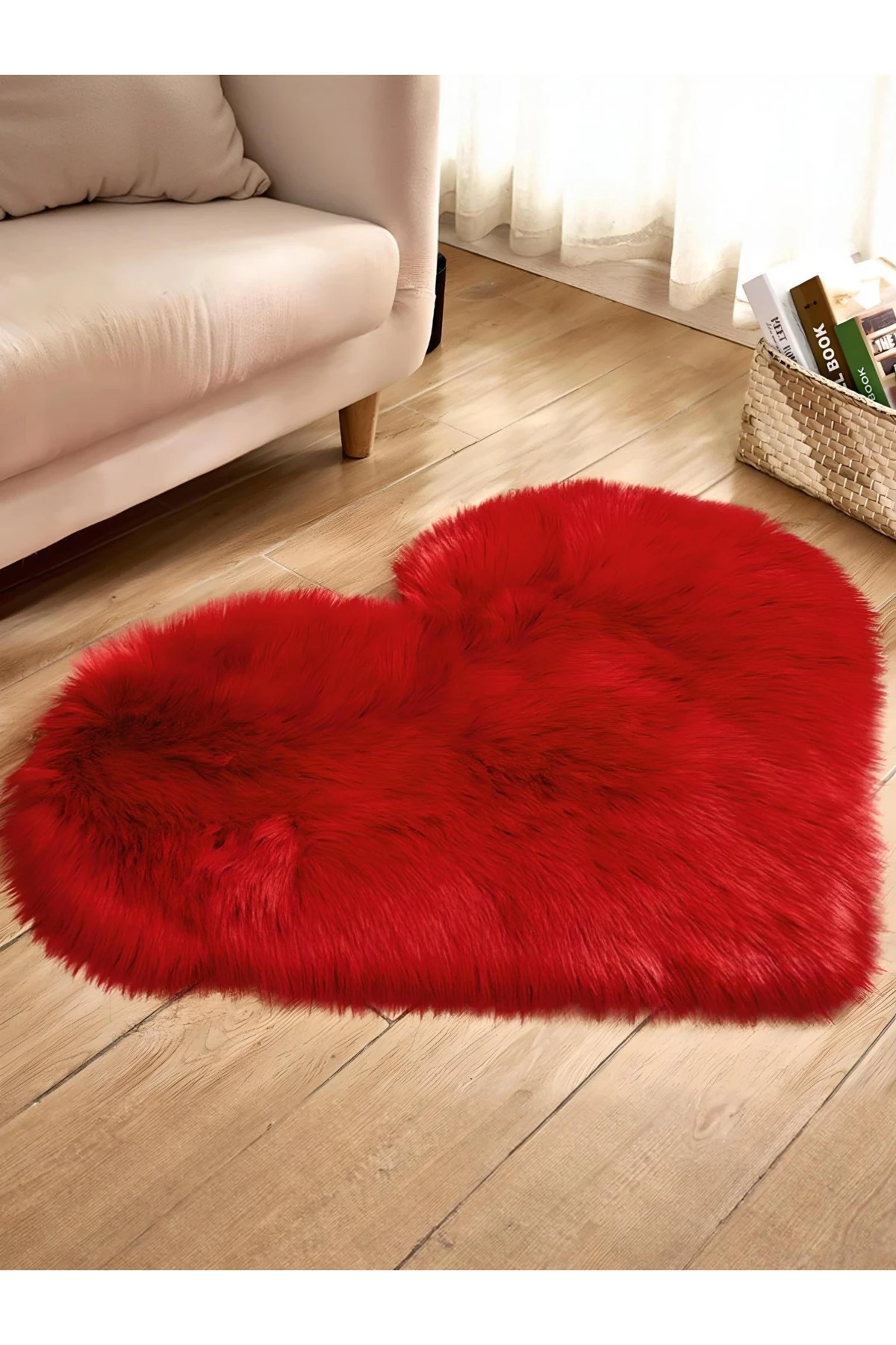 Puffin Yumuşacık Kalp Post Kaymaz Taban Kürk Halı Makinede Yıkanabilir