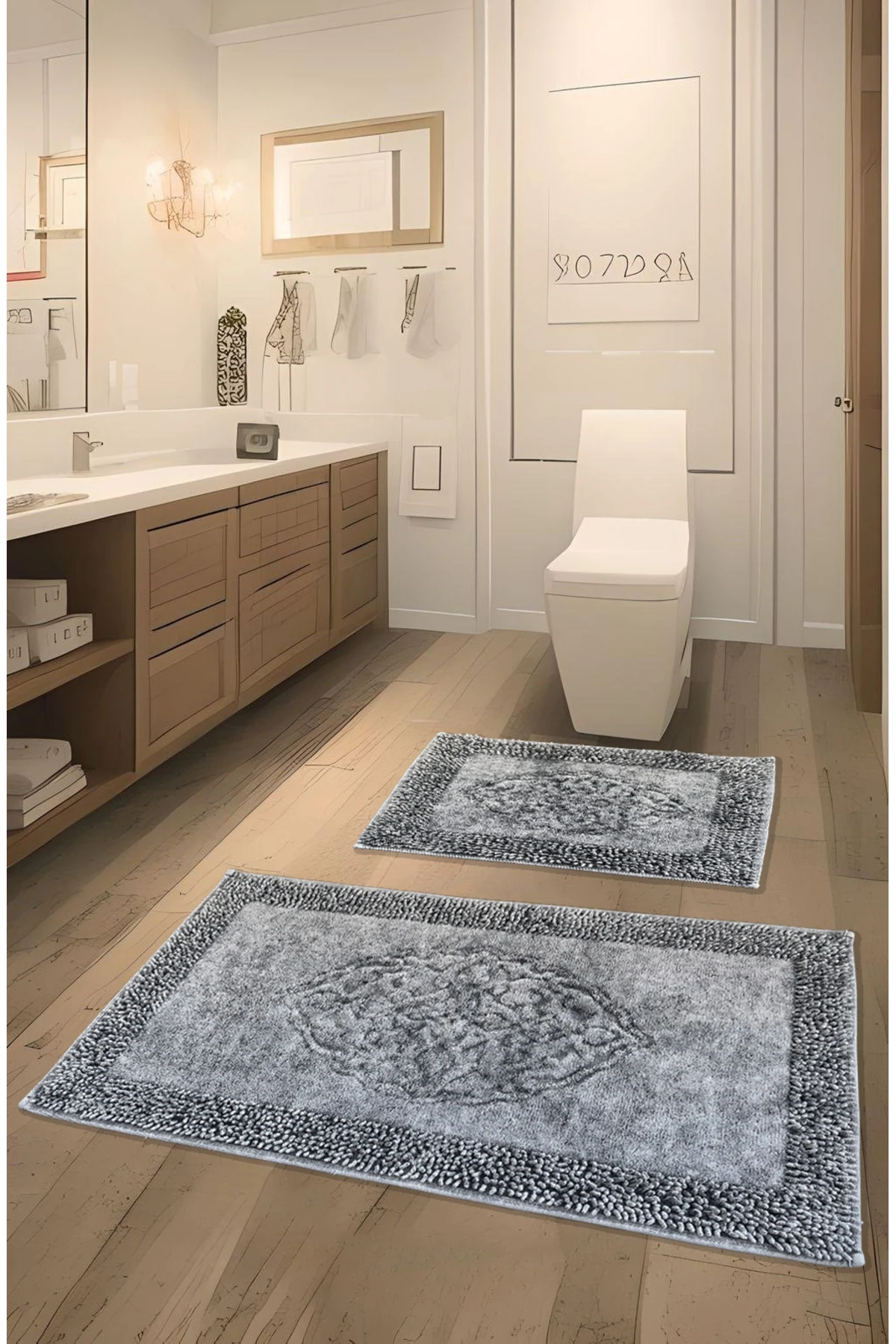 Pamukkent 100% Pamuk Süper Emici 2'li Pamuk Ultra Lüks Banyo Paspası Seti