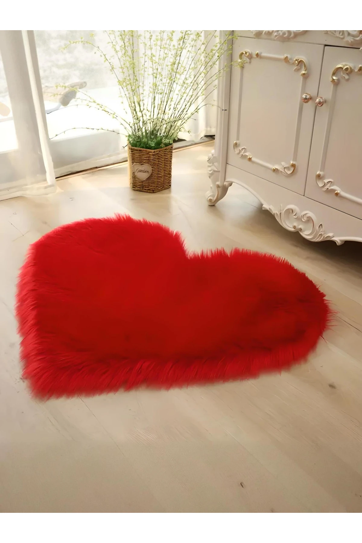 Puffin Yumuşacık Kalp Post Kaymaz Taban Kürk Halı Makinede Yıkanabilir - kırmızı