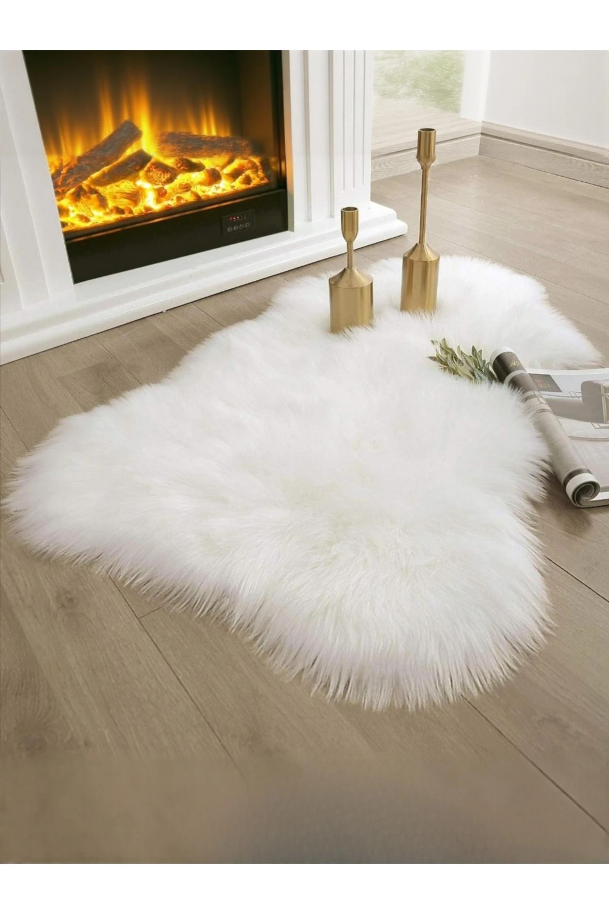 Puffin Yumuşacık Kuzu Post Kaymaz Taban Kürk Halı Makinede Yıkanabilir - beyaz