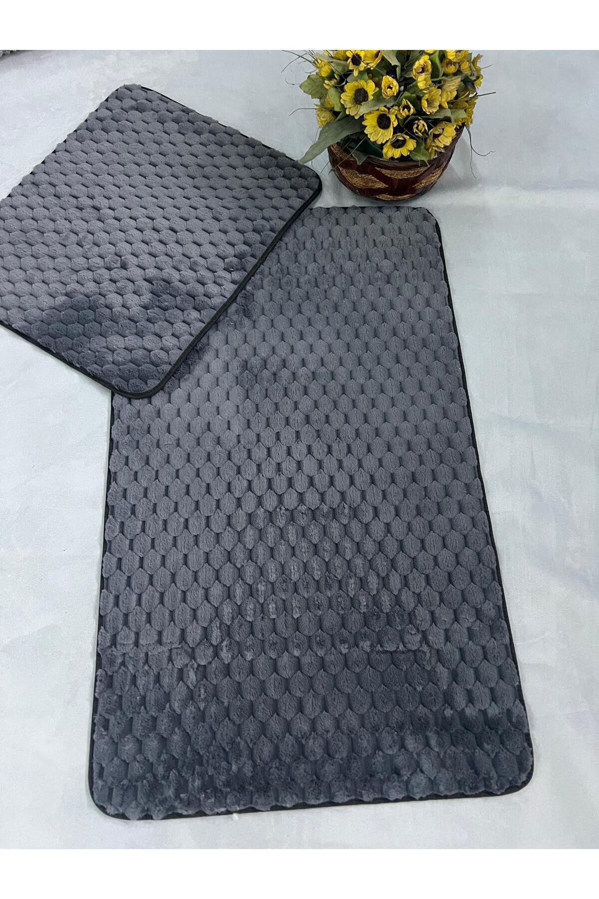 Söğüt Kaymaz Taban, Yumuşacık, Süper Emici 2'li Banyo Paspası Seti  - antrasit.