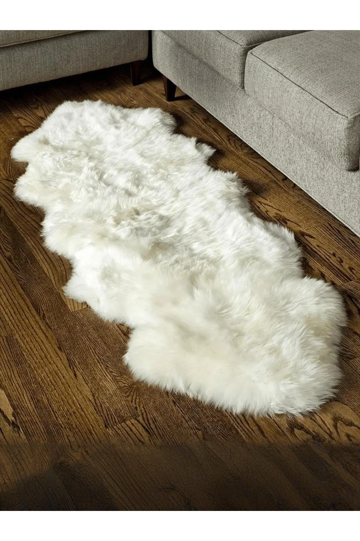 Puffin Yumuşacık Kuzu Çift Kafa Post Kaymaz Taban Kürk Halı Makinede Yıkanabilir - kemik