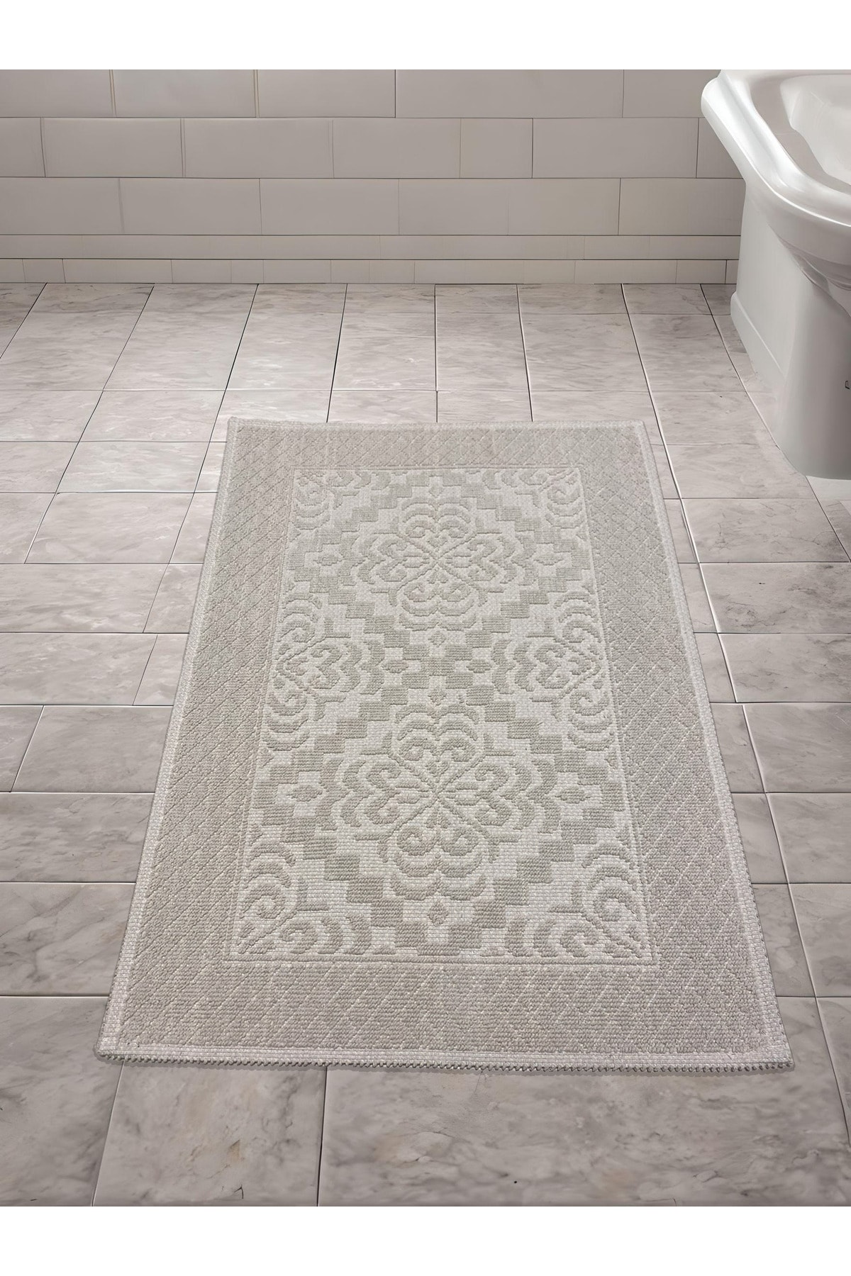 Beykoz Kilim Pamuk Dokuma Süper Su Emici, Banyo&Mutfak Halısı 60x100 - ekru