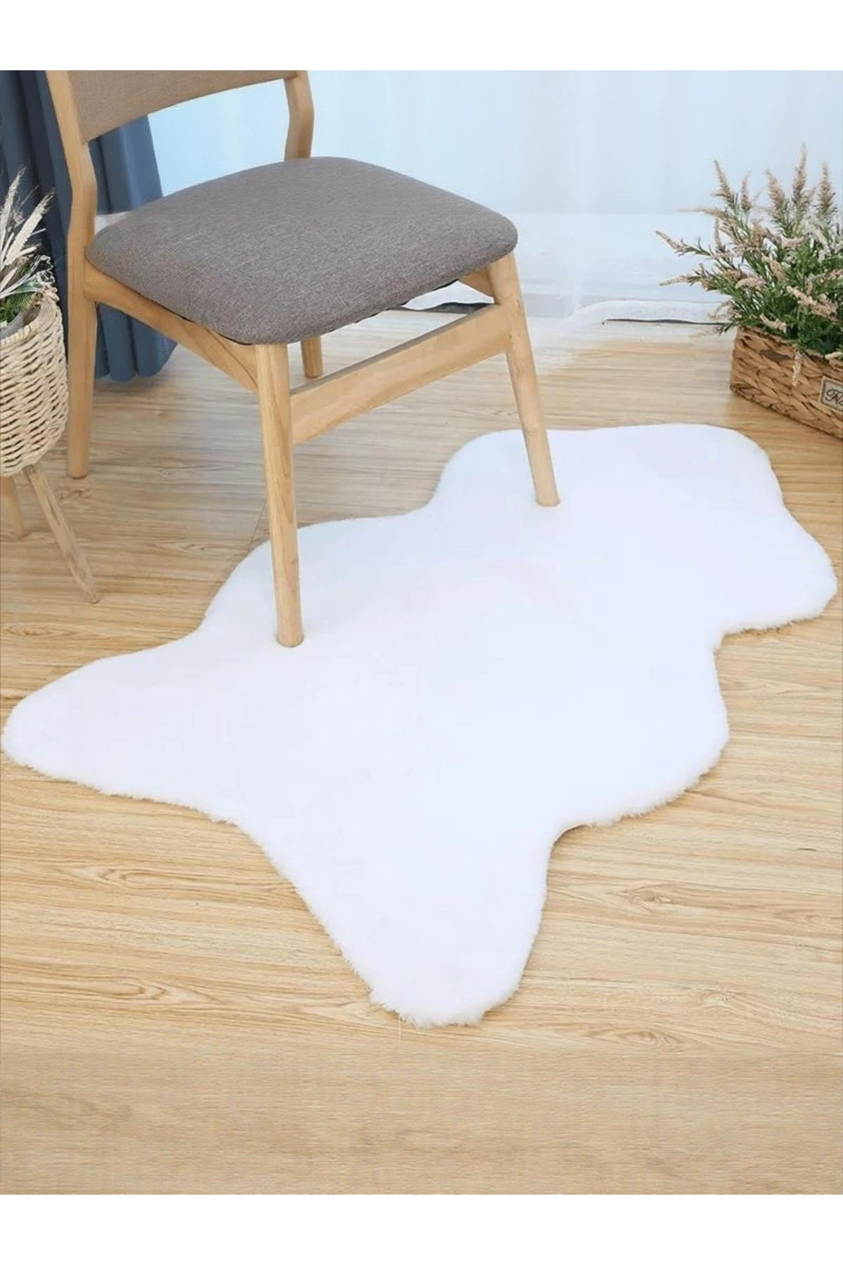 Bonnie Tavşan Tüyü, Ultra Lüks, Süet Taban Yıkanabilir, Post Halı  - beyaz