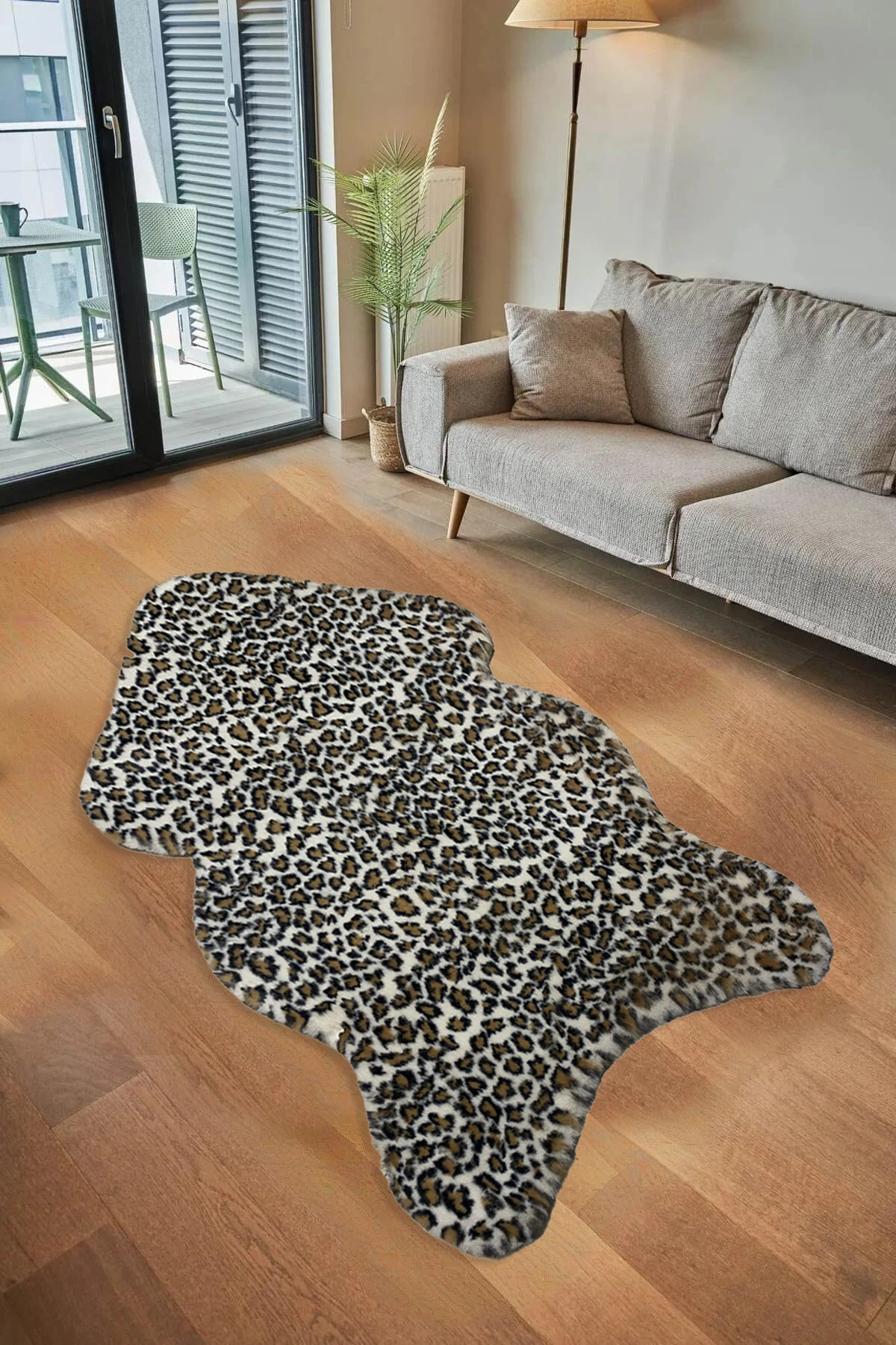 Bonnie Tavşan Tüyü, Ultra Lüks, Süet Taban Yıkanabilir, Post Halı  - leopar-bej