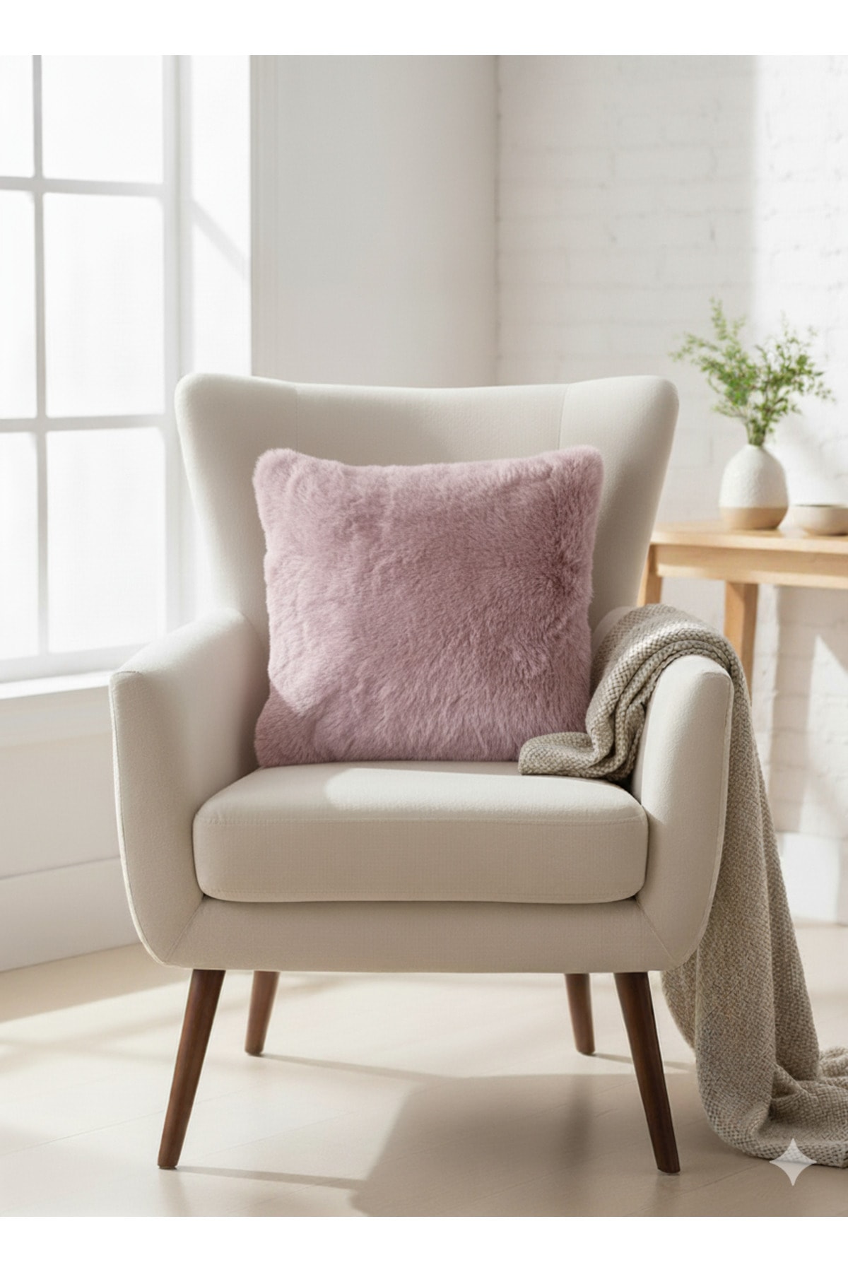Bonnie Leopar Figürlü Tavşan Tüyü Ultra Soft Yıkanabilir Kırlent Kılıfı 40x40 - pembe