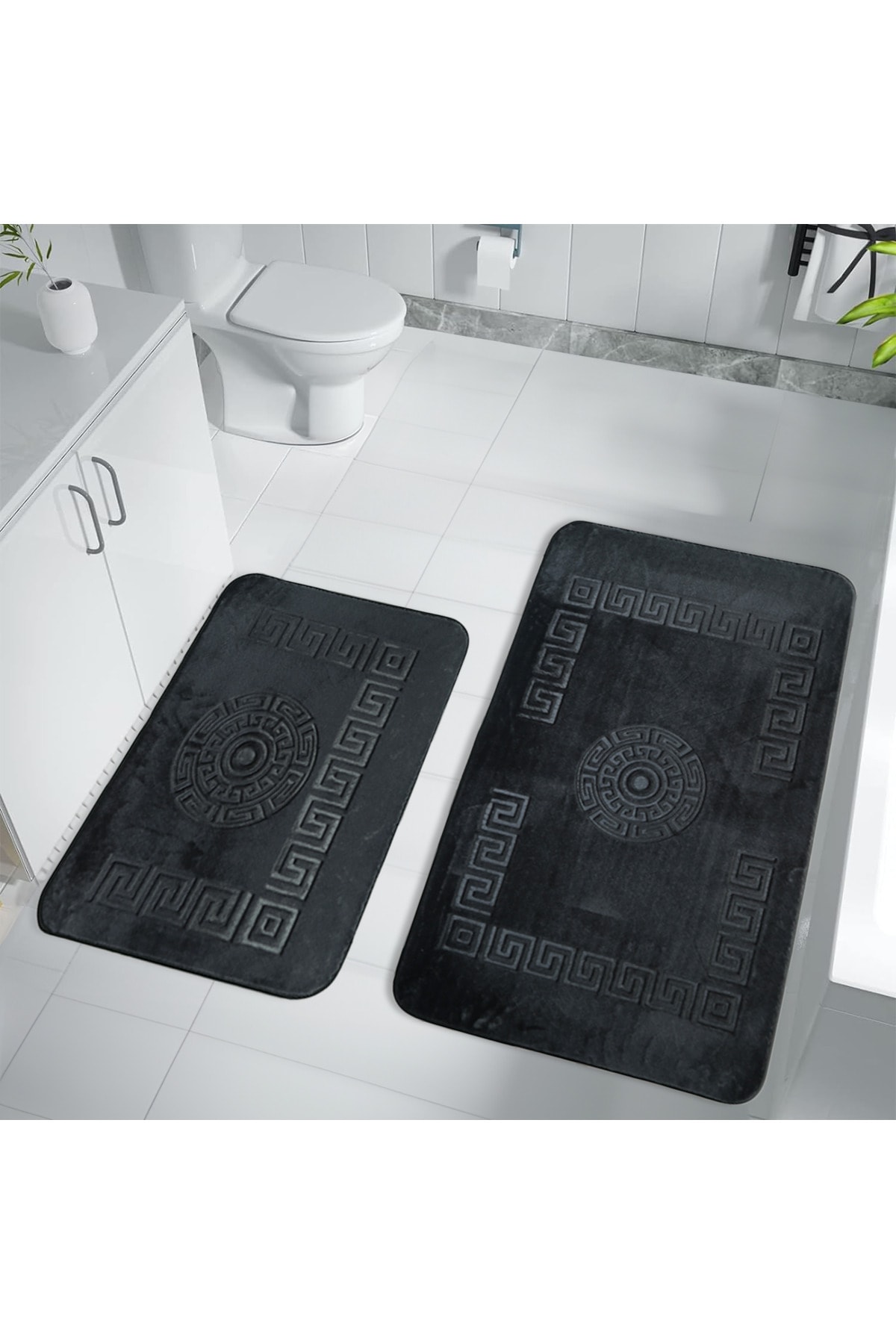 Simav Deluxe Kaymaz Taban, Yumuşacık, Emici 2'li Lüks Baskılı Banyo Paspası 