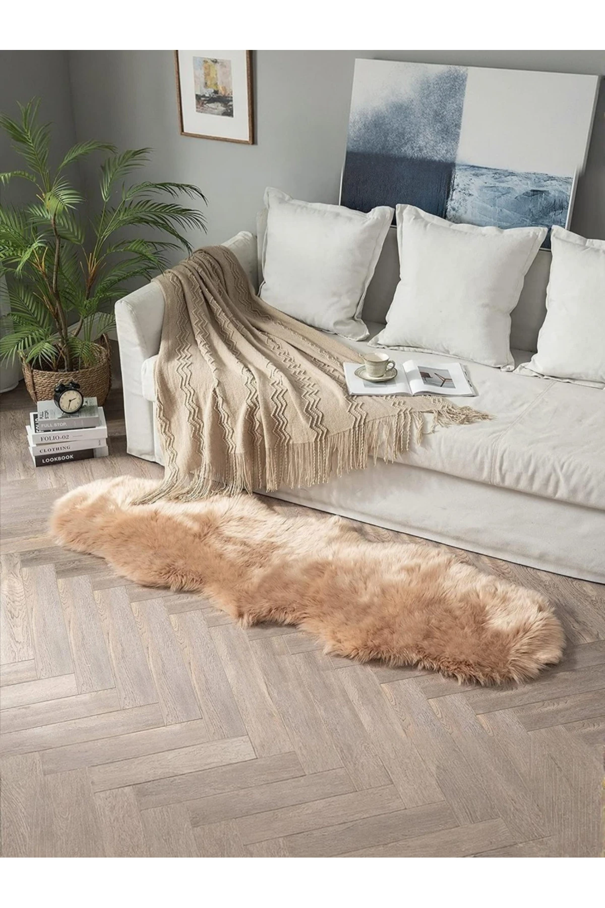 Puffin Yumuşacık Kuzu Çift Kafa Post Kaymaz Taban Kürk Halı Makinede Yıkanabilir