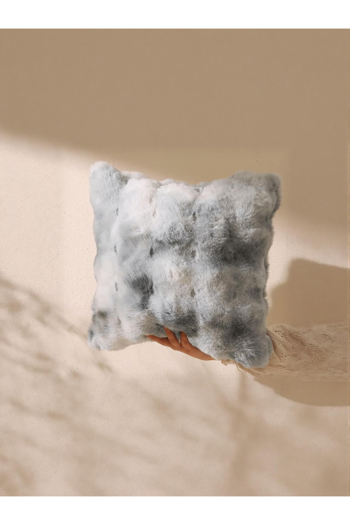 Bubble Tavşan Tüyü, Yumuşacık, Çift Taraflı, Gizli Fermuarlı Pofuduk Kırlent Kılıfı 40x40  - mavi-eskitme