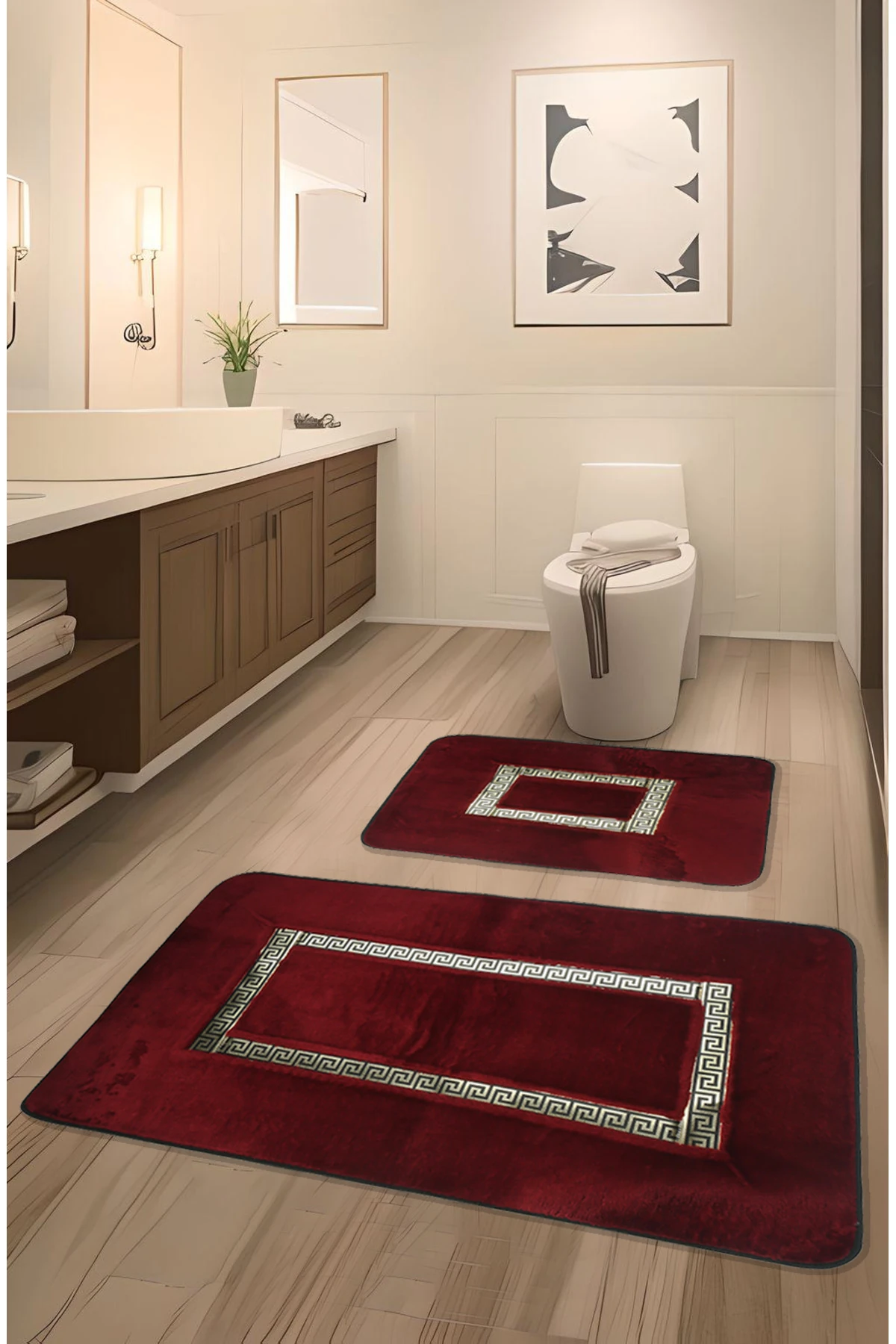 Meram Kaymaz Taban, Emici 2'li Ultra Lüks Deri Detaylı Banyo Paspası Seti 