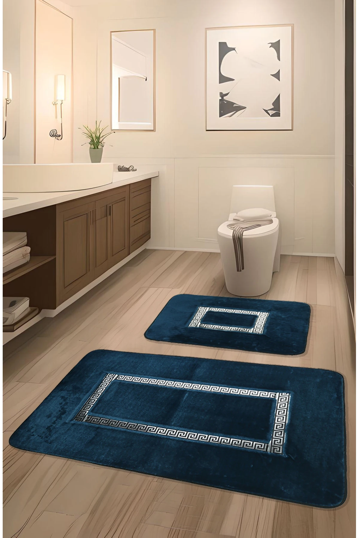 Meram Kaymaz Taban, Emici 2'li Ultra Lüks Deri Detaylı Banyo Paspası Seti 