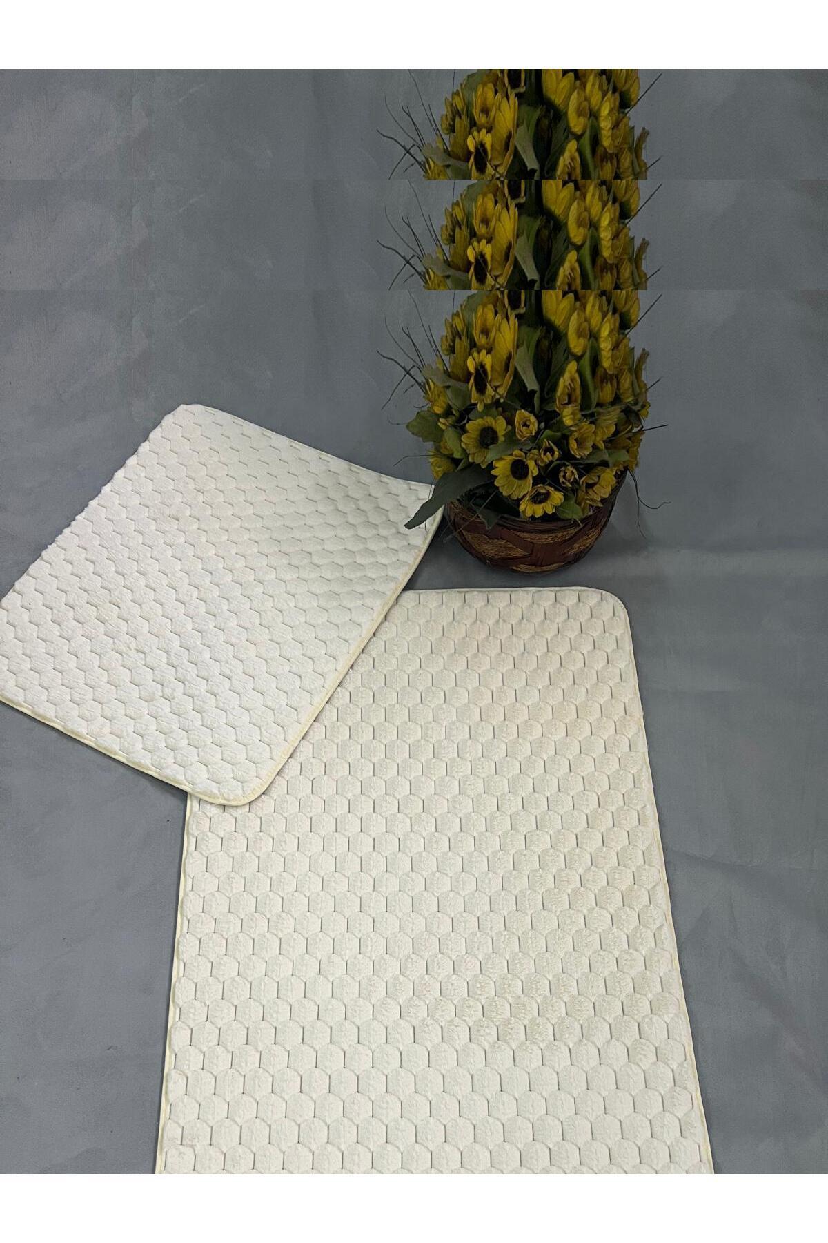 Söğüt Kaymaz Taban, Yumuşacık, Süper Emici 2'li Banyo Paspası Seti  - krem