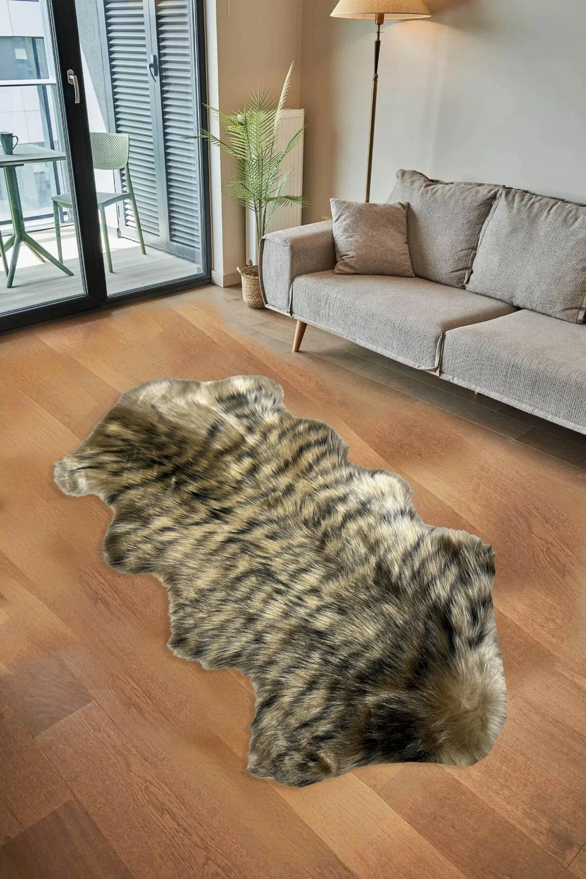 Tiger Süet Taban, Yumuşacık, Yıkanabilir Lüks Kaplan Çift Kafa Yumuşacık Kürk Halı Kuzu Post 80x150 - kaplan