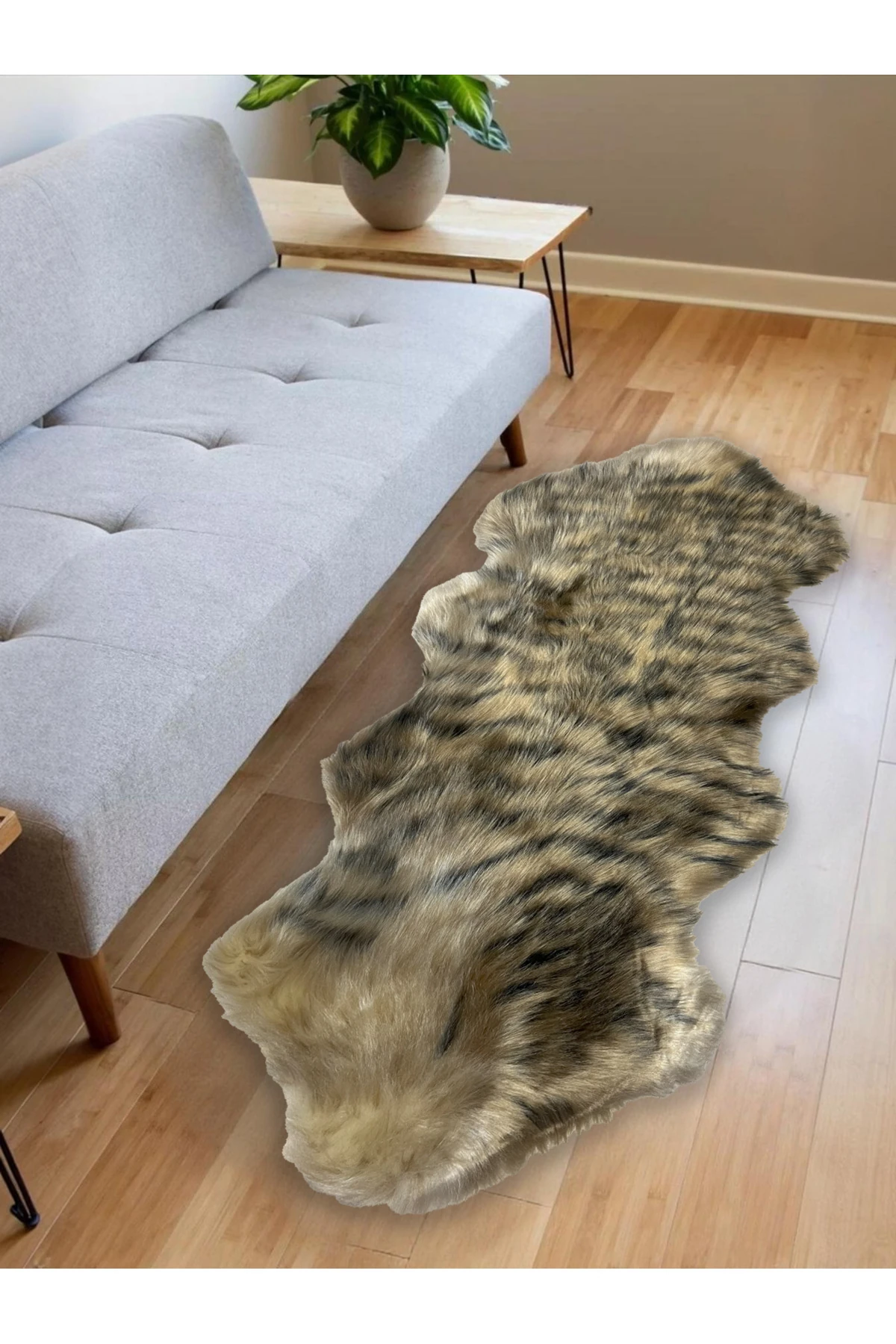 Tiger Süet Taban, Yumuşacık, Yıkanabilir Lüks Kaplan Çift Kafa Yumuşacık Kürk Halı Kuzu Post 80x150