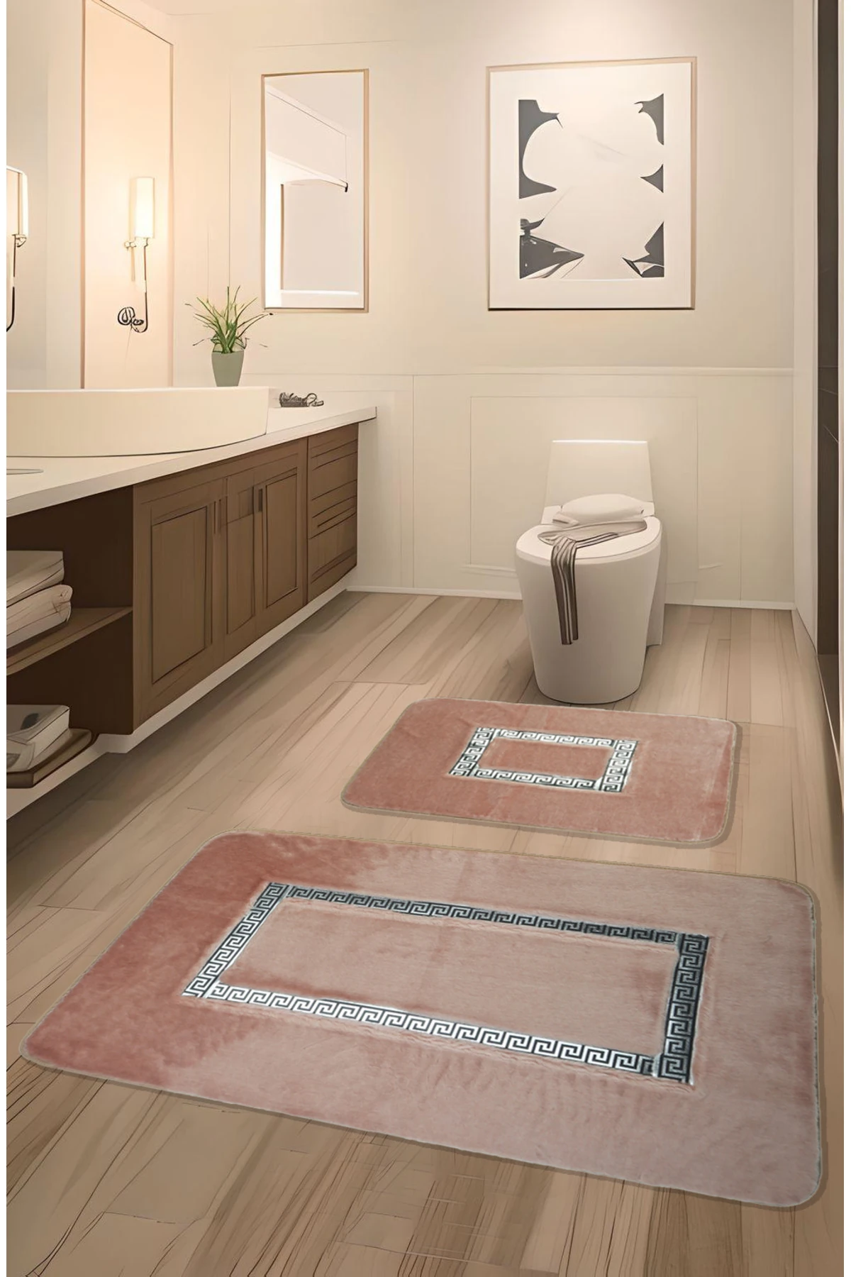 Meram Kaymaz Taban, Emici 2'li Ultra Lüks Deri Detaylı Banyo Paspası Seti 