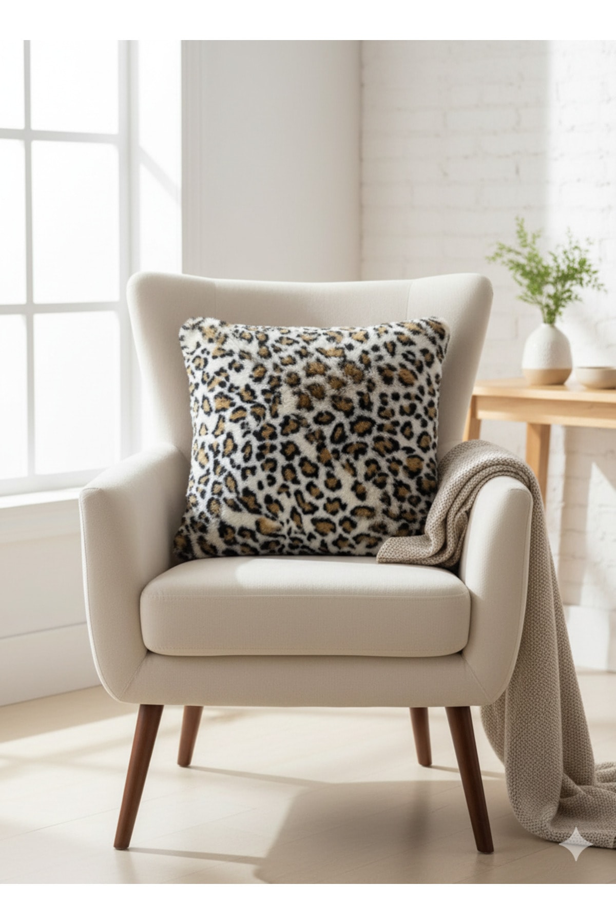 Bonnie Leopar Figürlü Tavşan Tüyü Ultra Soft Yıkanabilir Kırlent Kılıfı 40x40