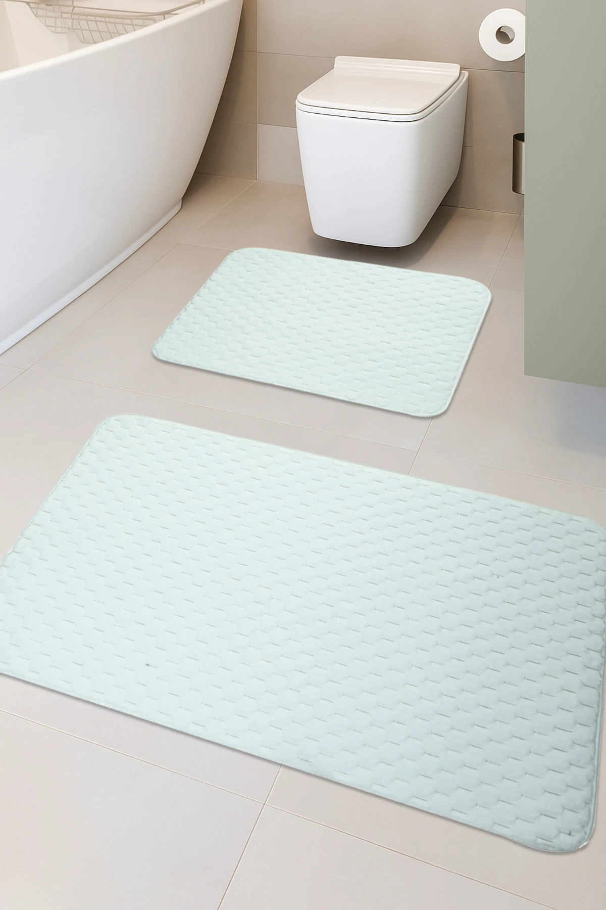 Söğüt Kaymaz Taban, Yumuşacık, Süper Emici 2'li Banyo Paspası Seti  - beyaz