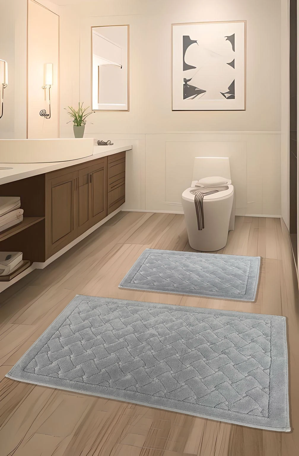 Kapadokya Yumuşacık, Süper Emici 2'li 100% Pamuk Ultra Lüks Banyo Paspası Seti - gri