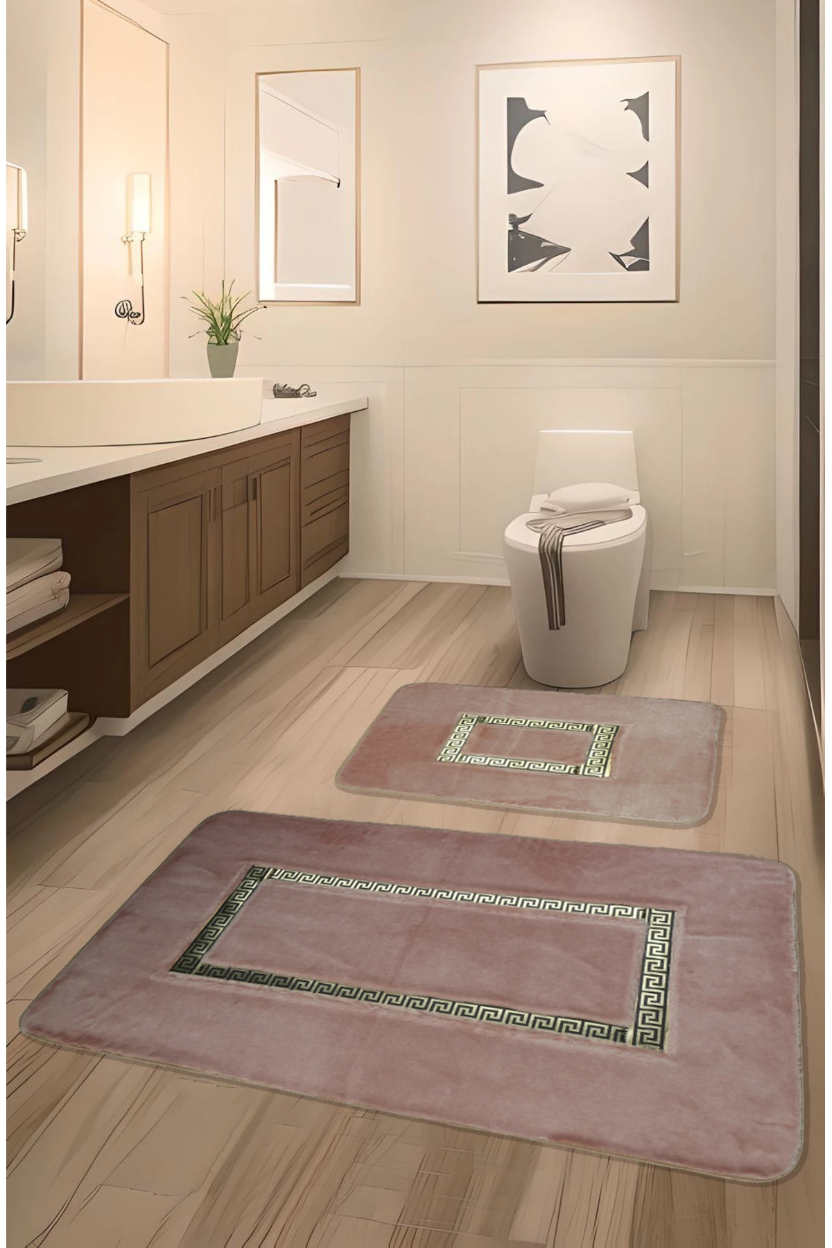 Meram Kaymaz Taban, Emici 2'li Ultra Lüks Deri Detaylı Banyo Paspası Seti 