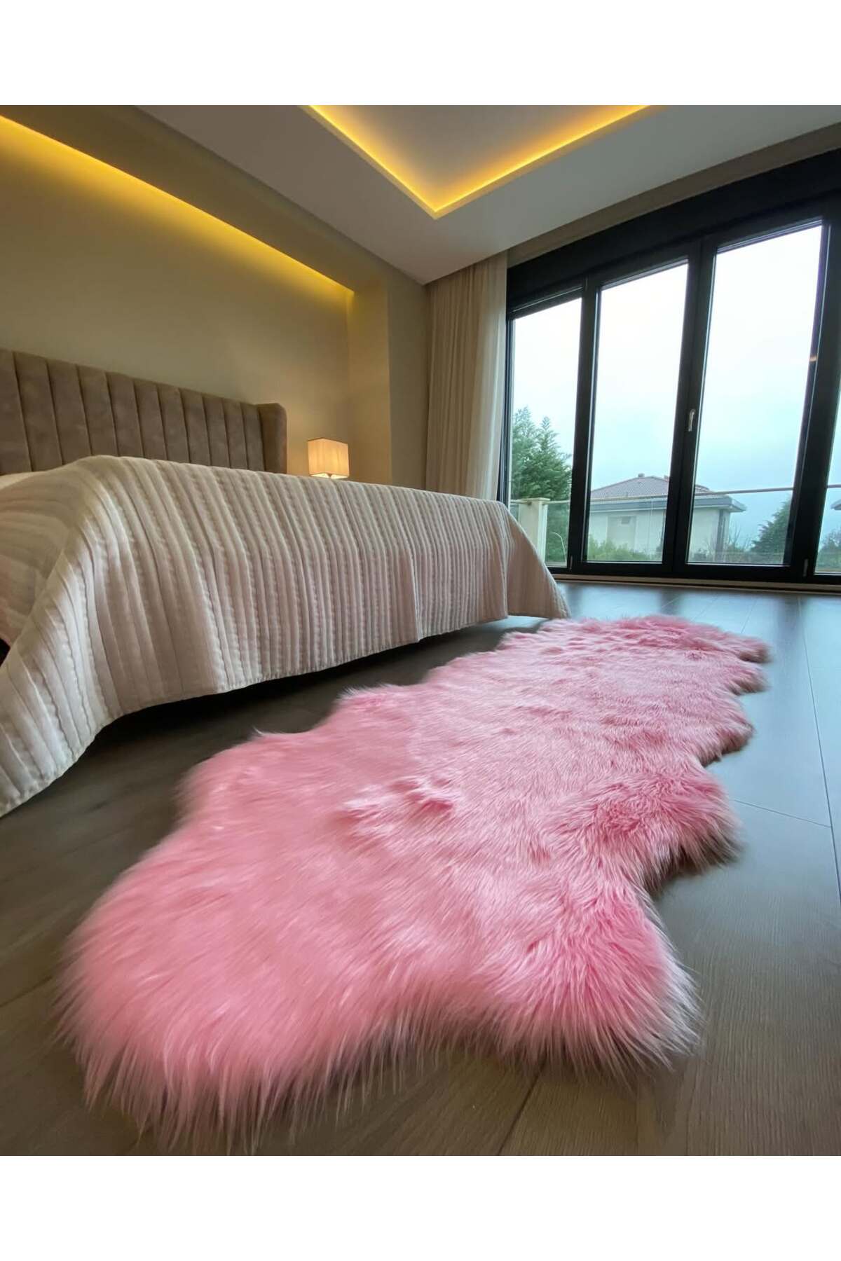 Puffin Yumuşacık Kuzu Çift Kafa Post Kaymaz Taban Kürk Halı Makinede Yıkanabilir - fuşya