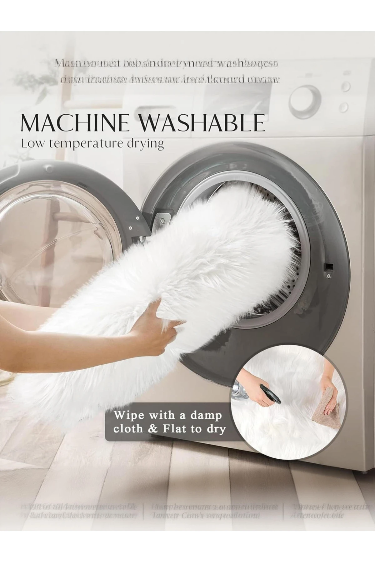 Puffy Yumuşacık Kuzu Post Yuvarlak Kaymaz Taban Kürk Halı Makinede Yıkanabilir