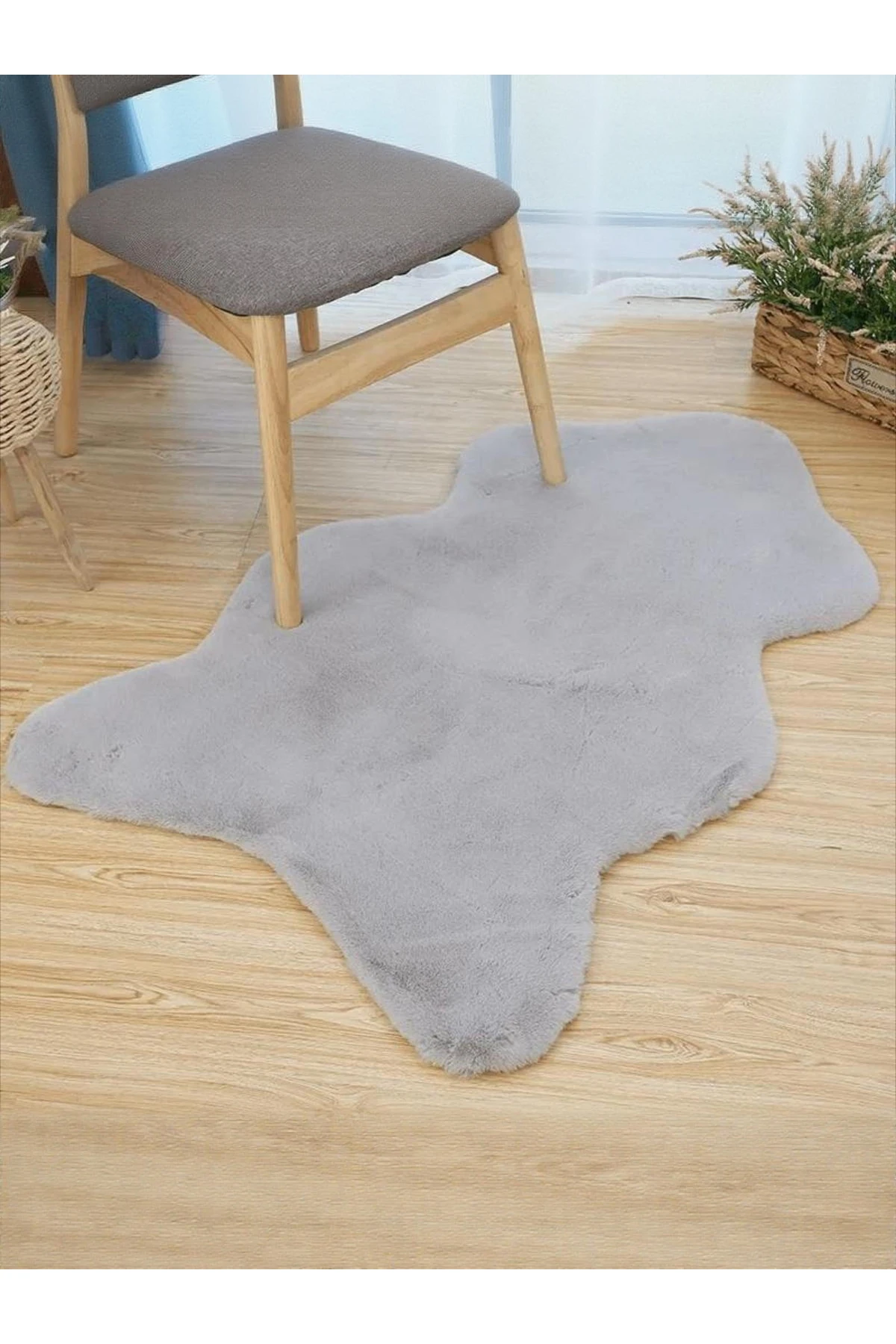Bonnie Tavşan Tüyü, Ultra Lüks, Süet Taban Yıkanabilir, Post Halı  - gri