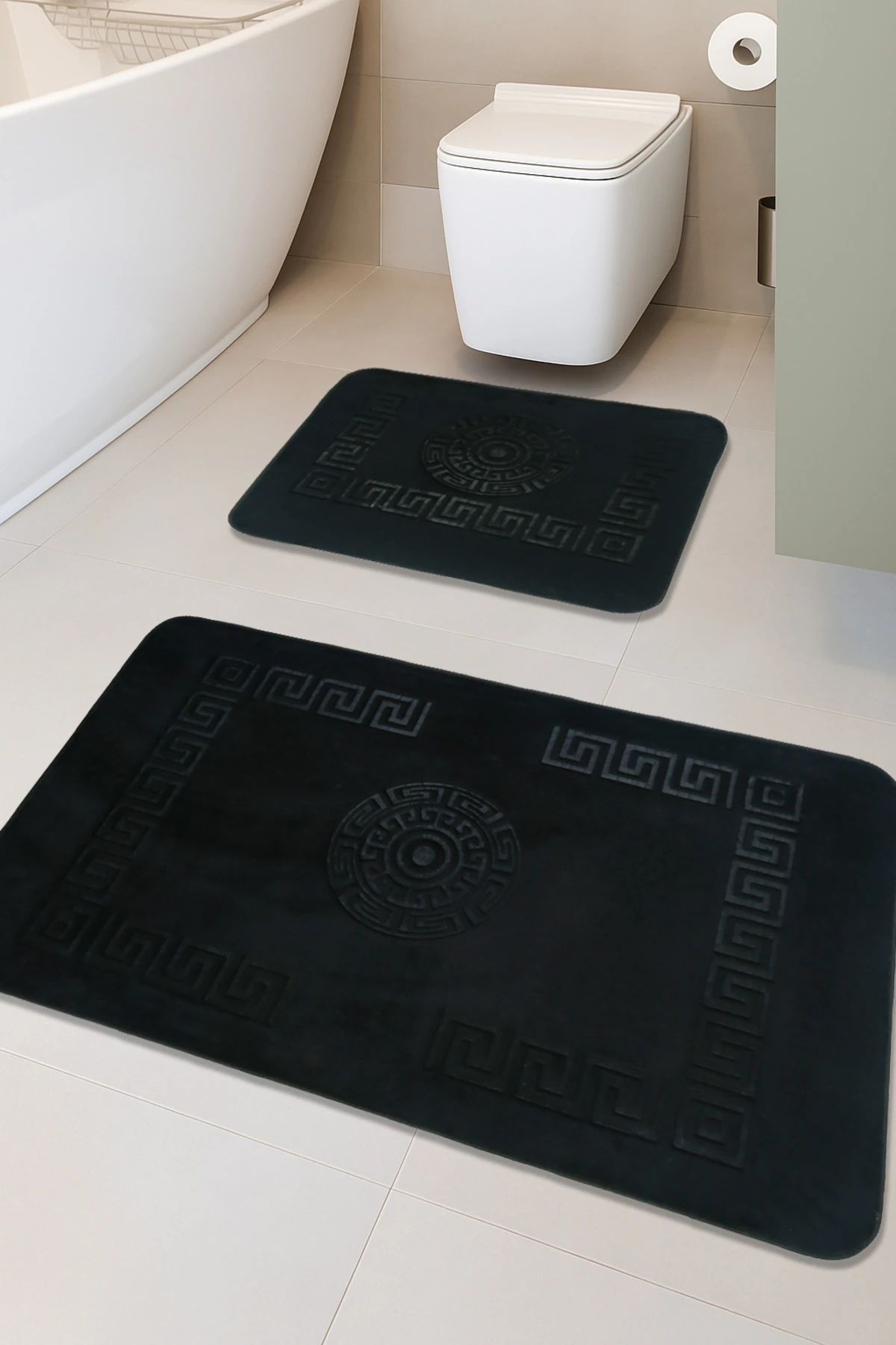 Simav Deluxe Kaymaz Taban, Yumuşacık, Emici 2'li Lüks Baskılı Banyo Paspası 