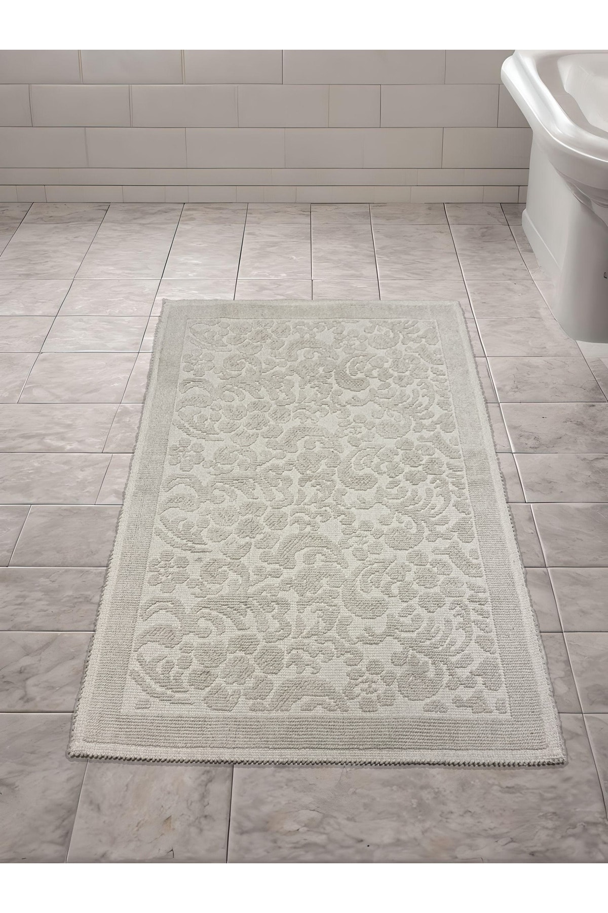 Beykoz Kilim Pamuk Dokuma Süper Su Emici, Banyo&Mutfak Halısı 60x100 - beyaz